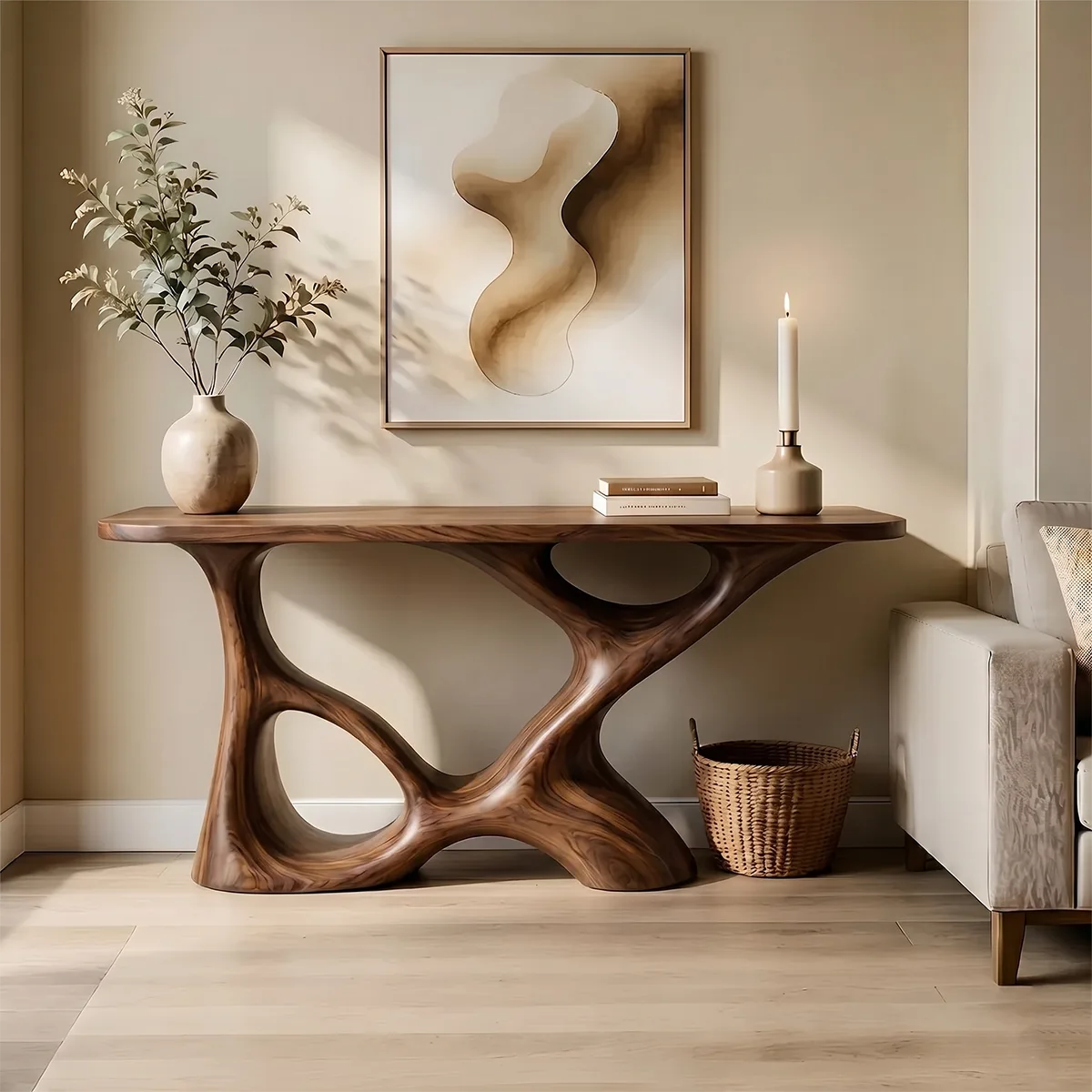 Organic Modern Wood Console Table, Sculptural Entryway Table, Handmade Solid Wood Sofa Table, Artistic Hallway Furniture