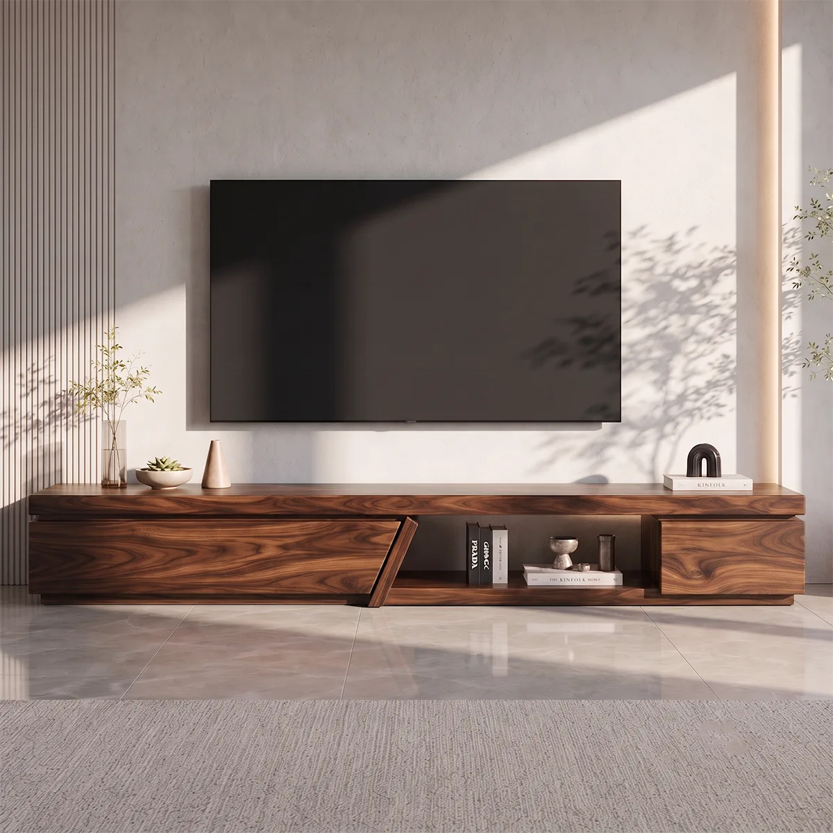 Modern Asymmetrical TV Stand | Contemporary Media Console with Angled Cabinet Doors HG021-2NJV3PU