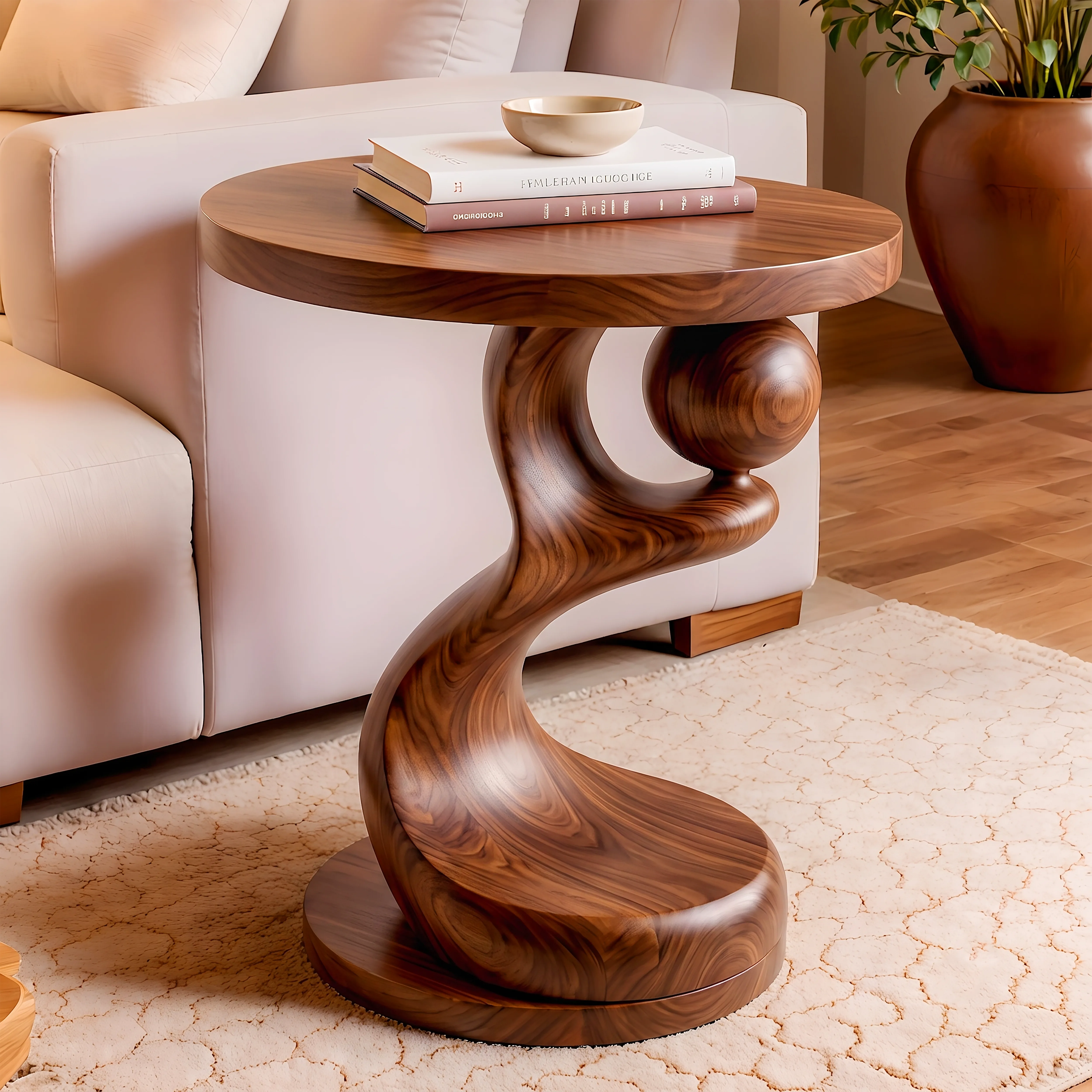 Modern Sculptural End Table | Round Accent Side Table with Artistic Pedestal Base HG021-7OXD7KY
