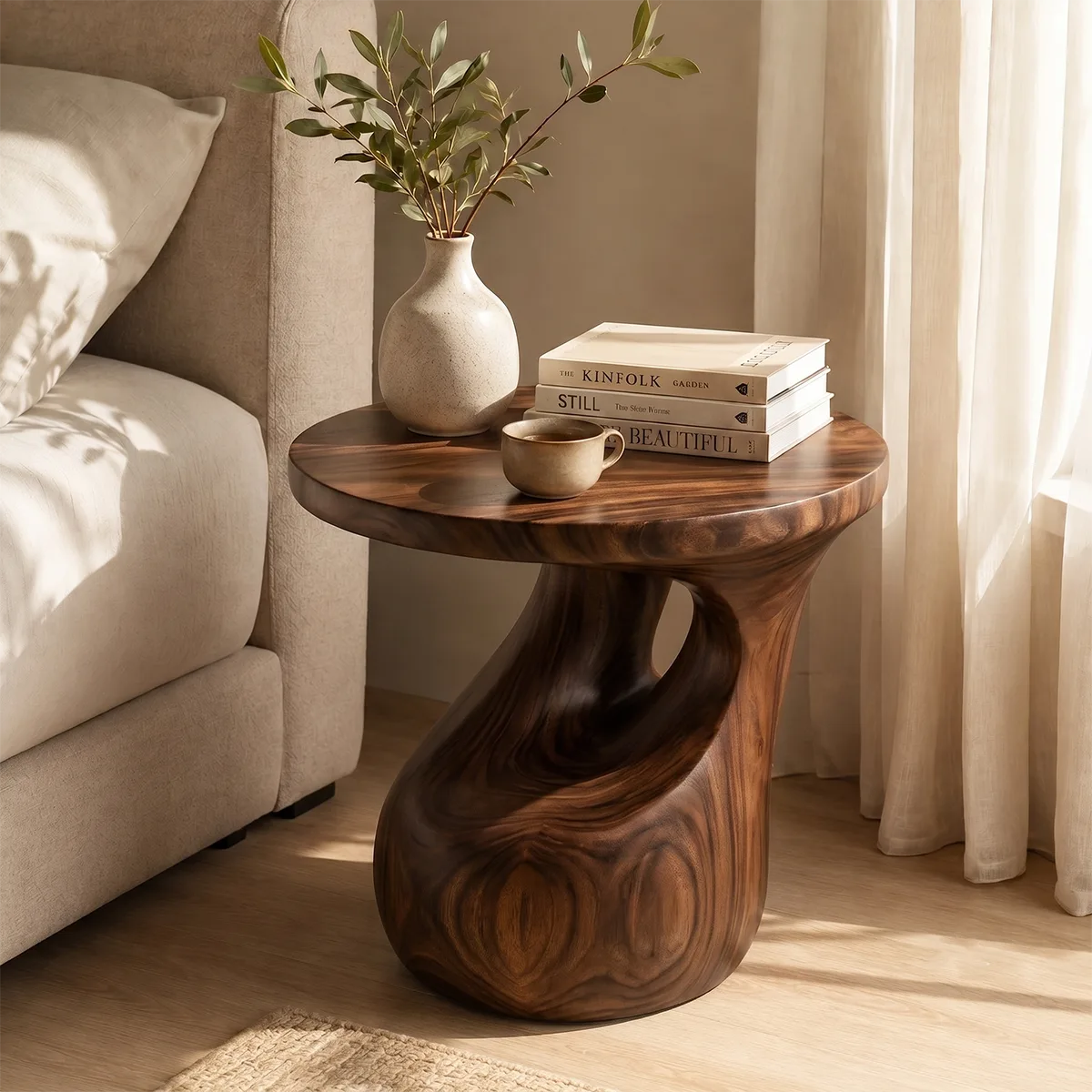 Sculptural Arch Wood End Table | Round Open Pedestal Side Table TT006-7OSO6IW