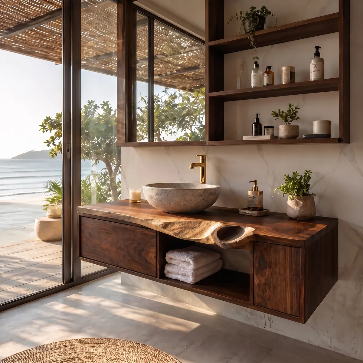 Live Edge Floating Bathroom Vanity | Wall Mounted Vanity with Storage TT006-8ARX9GC