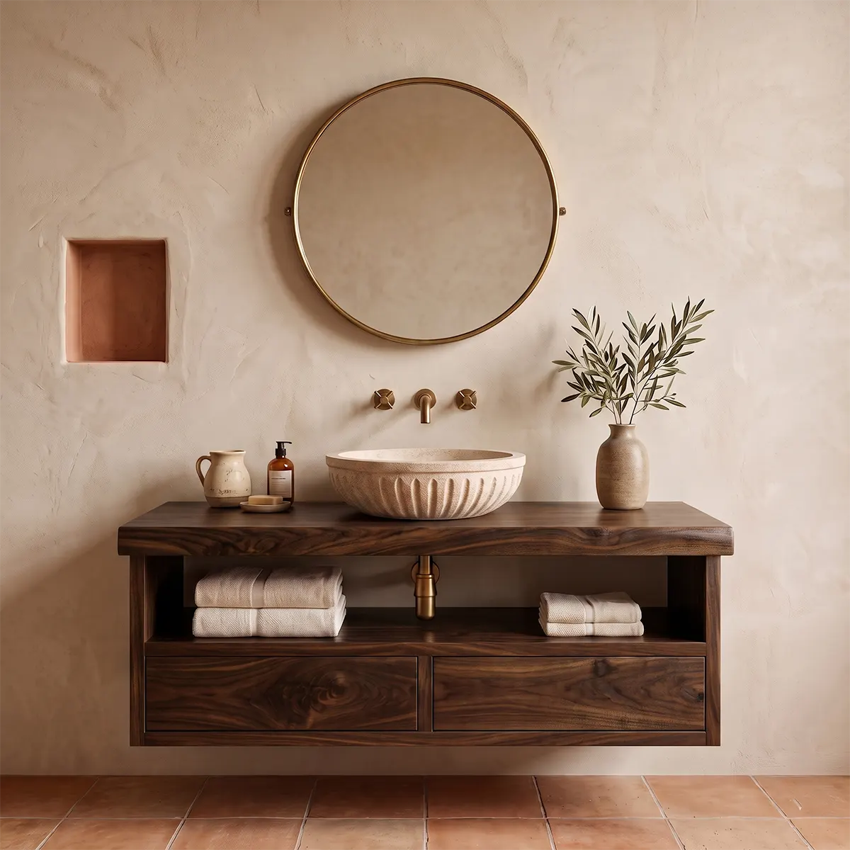Floating Bathroom Vanity with 2 Drawers & Open Shelf | Modern Wall-Mounted Vanity TT006-4QKW7RF