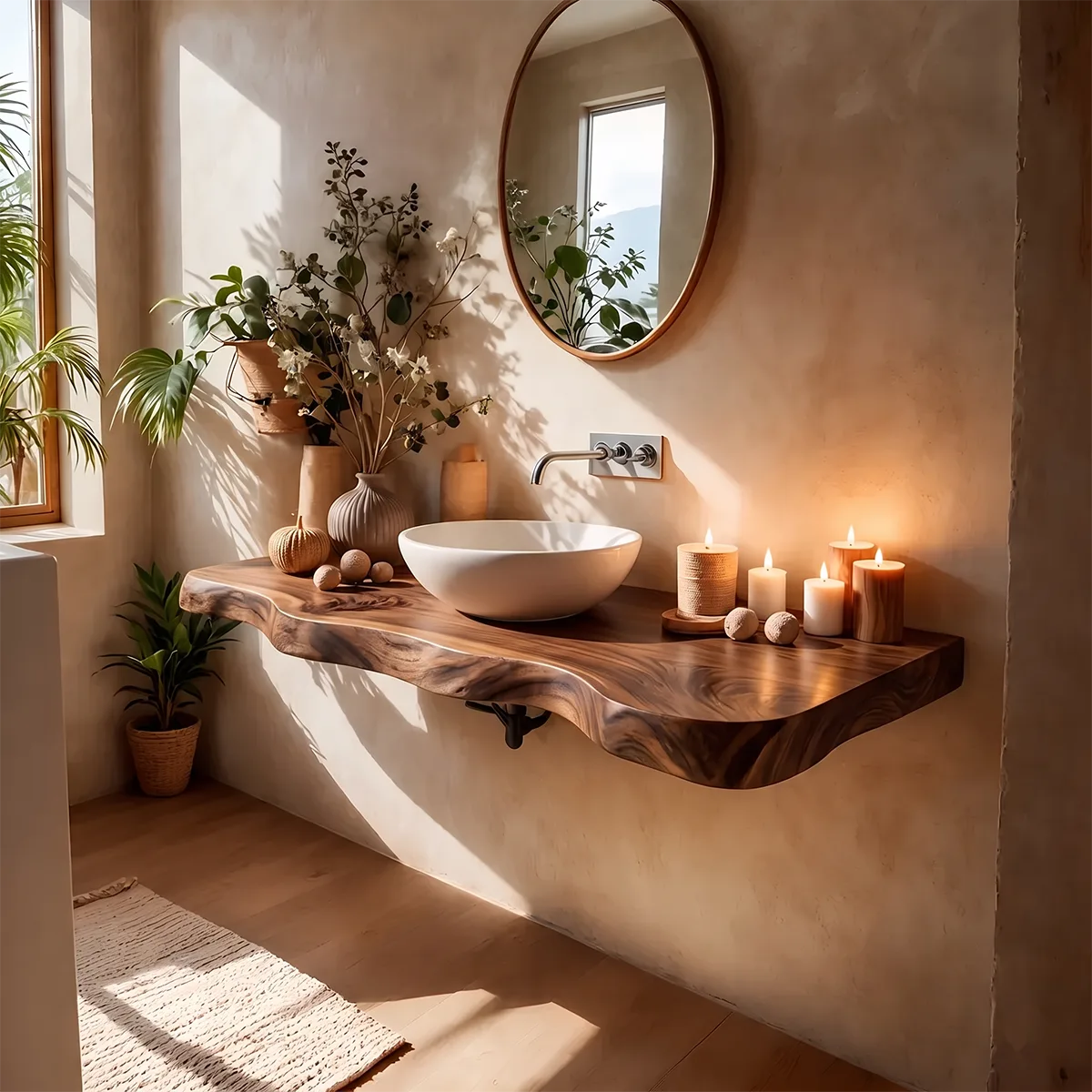 Organic Live Edge Floating Bathroom Vanity | Thick Wall Mounted Vanity Countertop TT006-7OXZ7NF