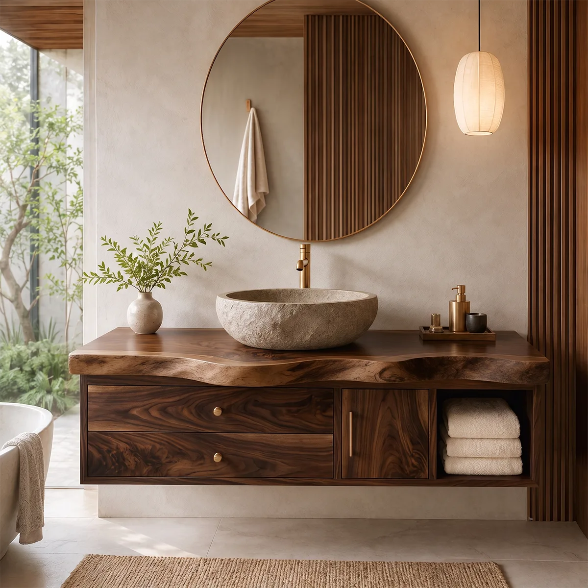 Floating Bathroom Vanity with Drawers, Cabinet & Open Storage | Organic Edge Design TT006-3MKE7YG