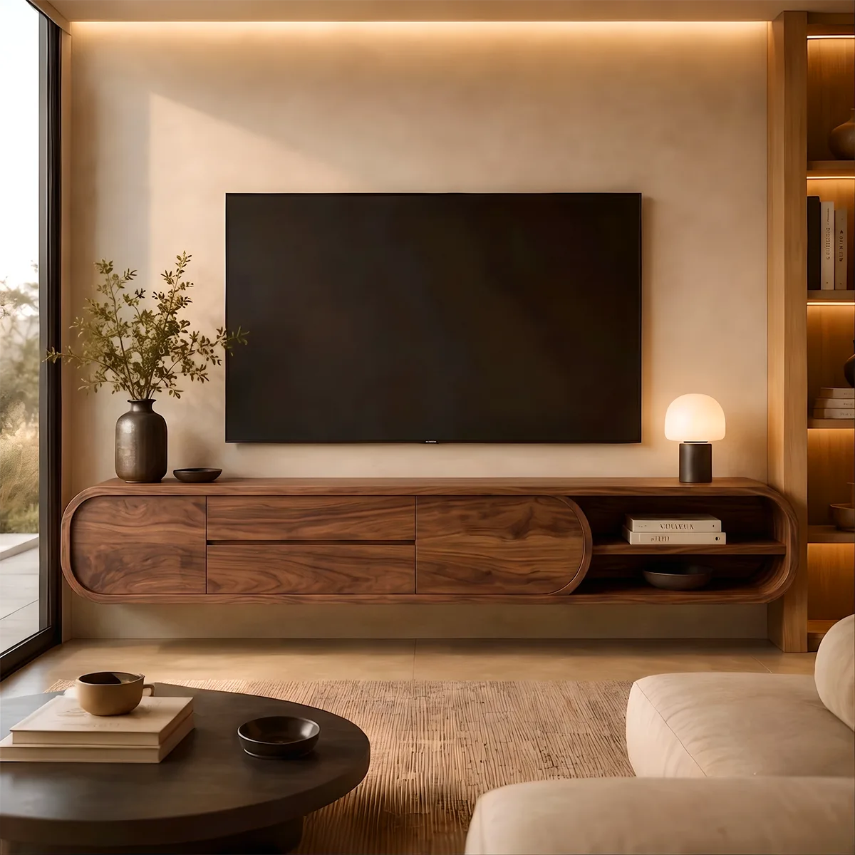Modern Floating TV Stand | Wall Mounted Entertainment Center with Storage & Open Shelves HG021-2IBO3HC