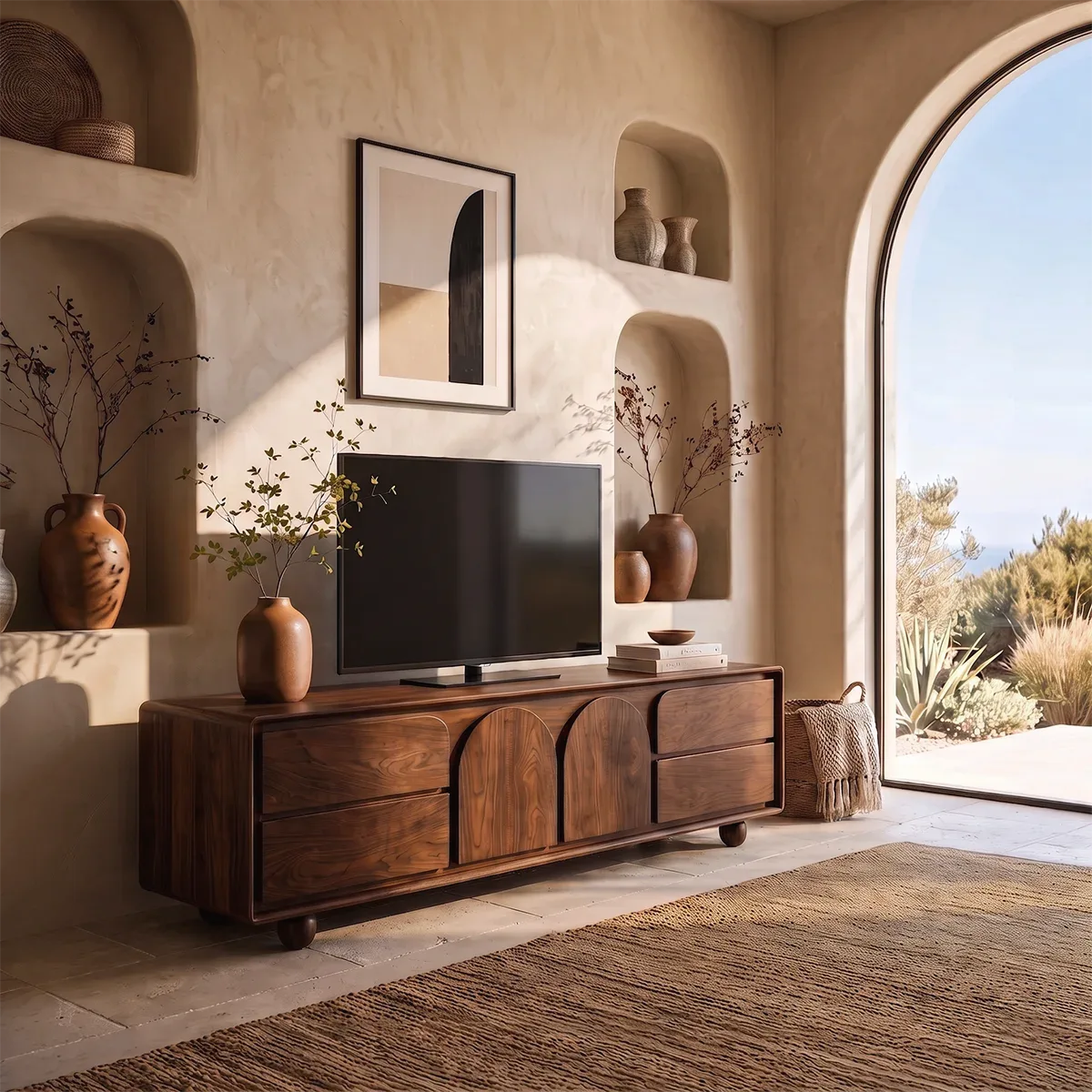 Arched Door Wood TV Stand with Storage | Modern Media Console HG021-8LBM2PX