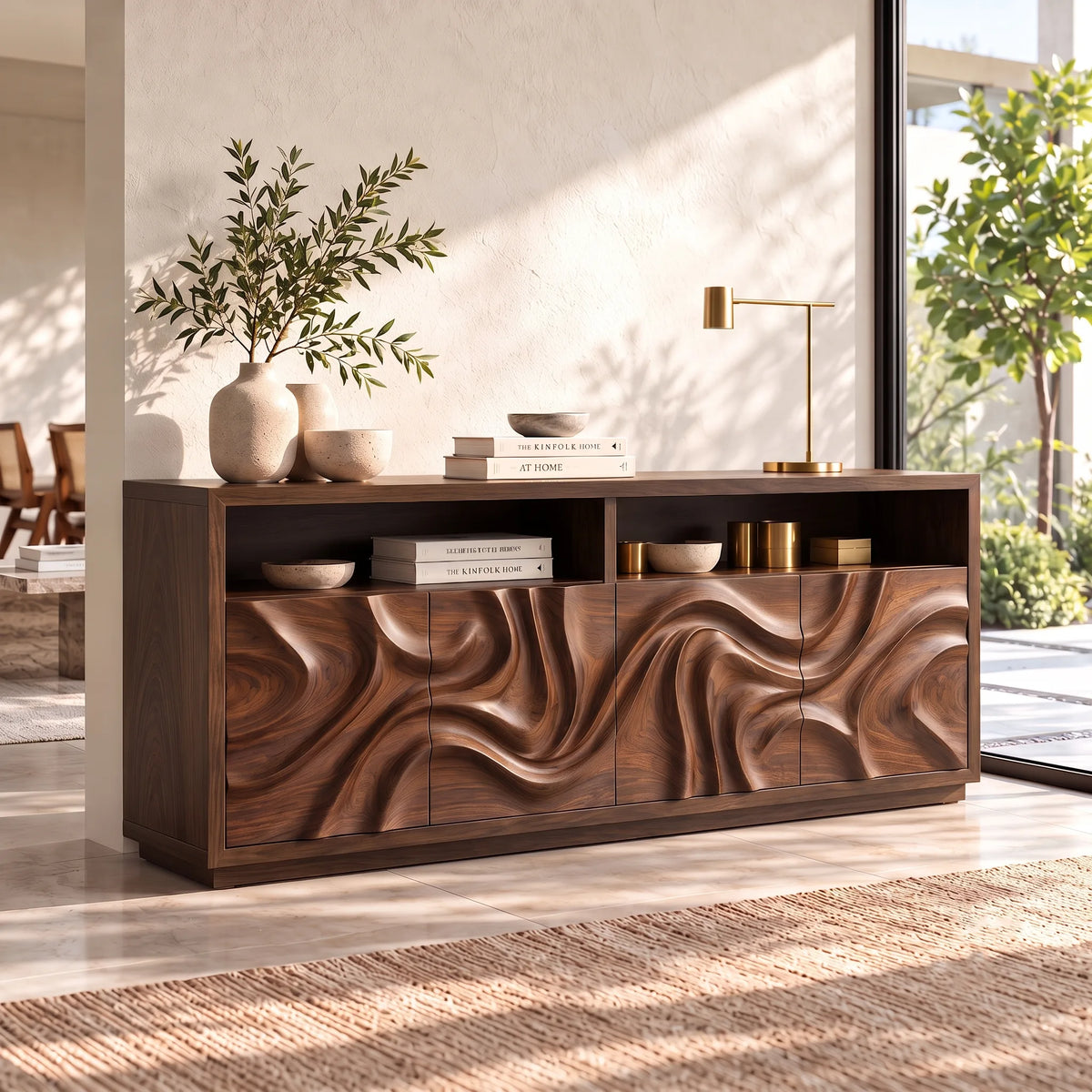 Sculptural Wave Sideboard with Open Display Shelves and Concealed Storage HG021-4OJM3KR
