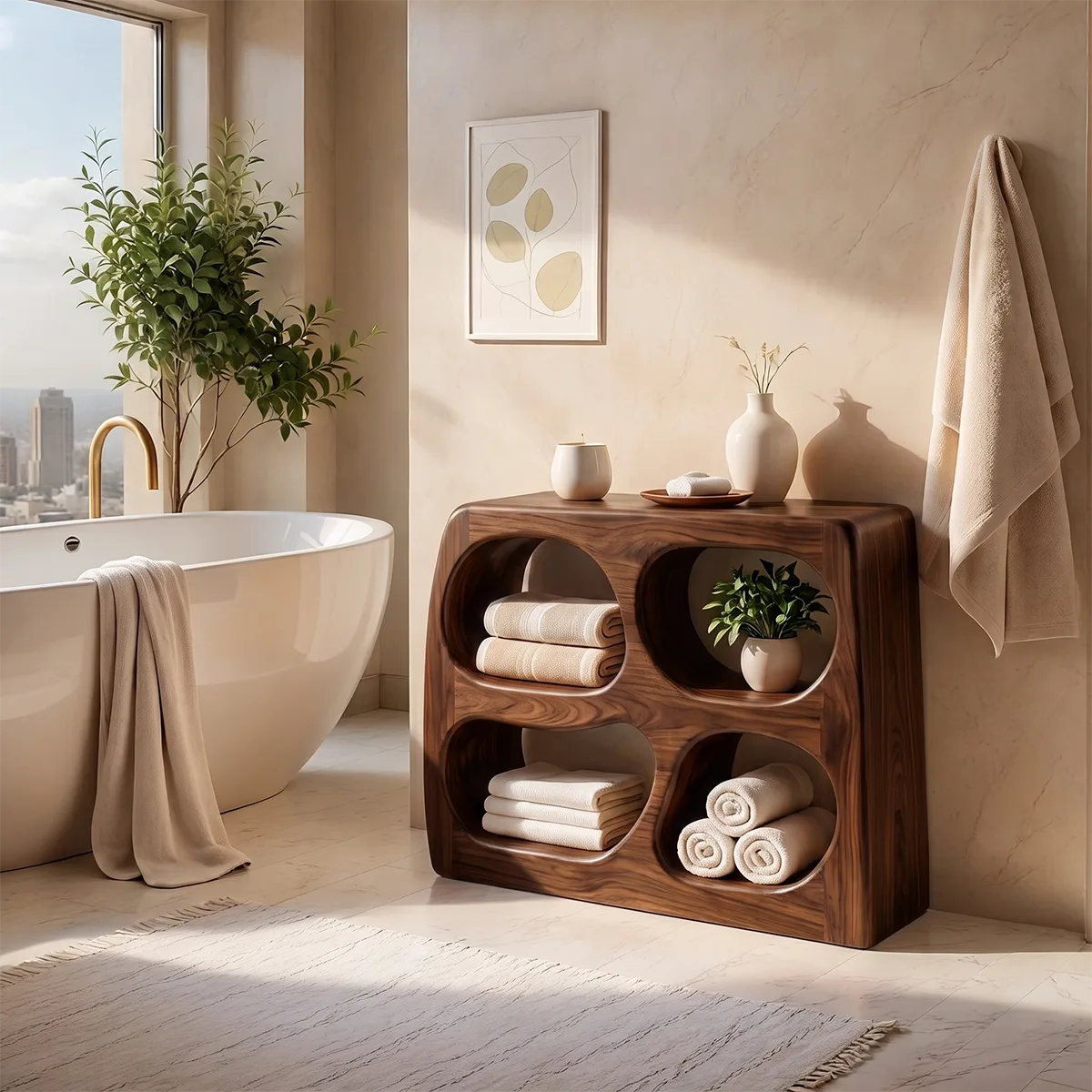 Sculptural Bathroom Storage Cabinet with 4 Rounded Open Shelves TT006-3KIL8IE