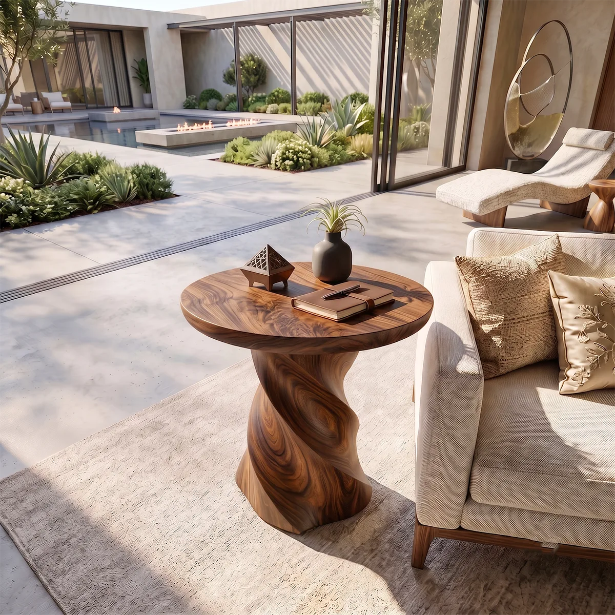 Modern Round End Table | Sculptural Pedestal Accent Side Table for Living Room HG021-9MFE4DB