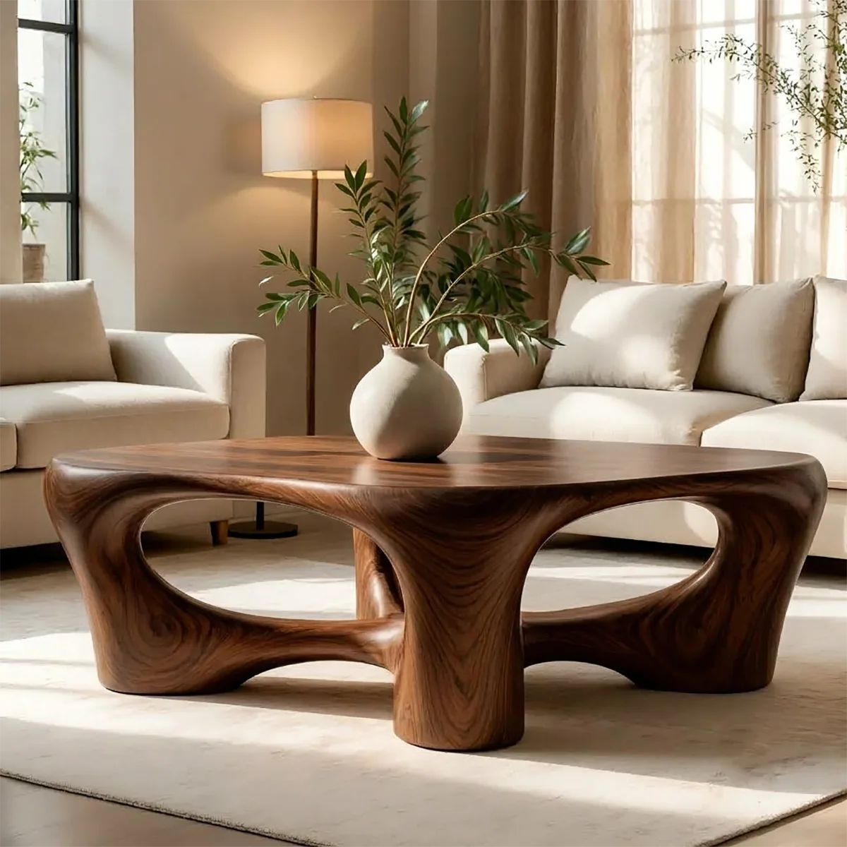 Sculptural Organic Square Coffee Table with Curved Open Base | Modern Living Room Center Table TT006-6SVV7HX