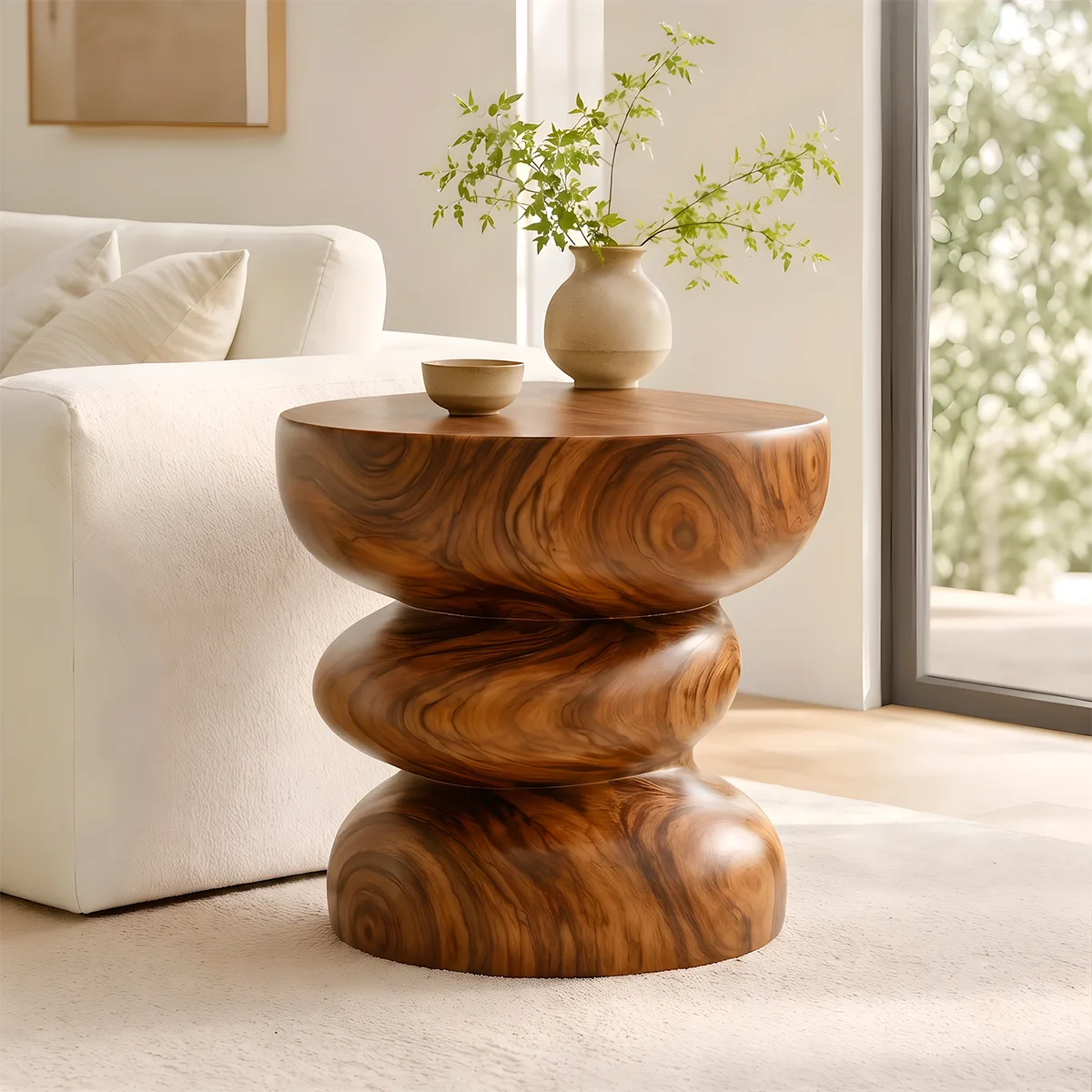 Modern Round End Table | Sculptural Stacked Pedestal Accent Table HG021-3666
