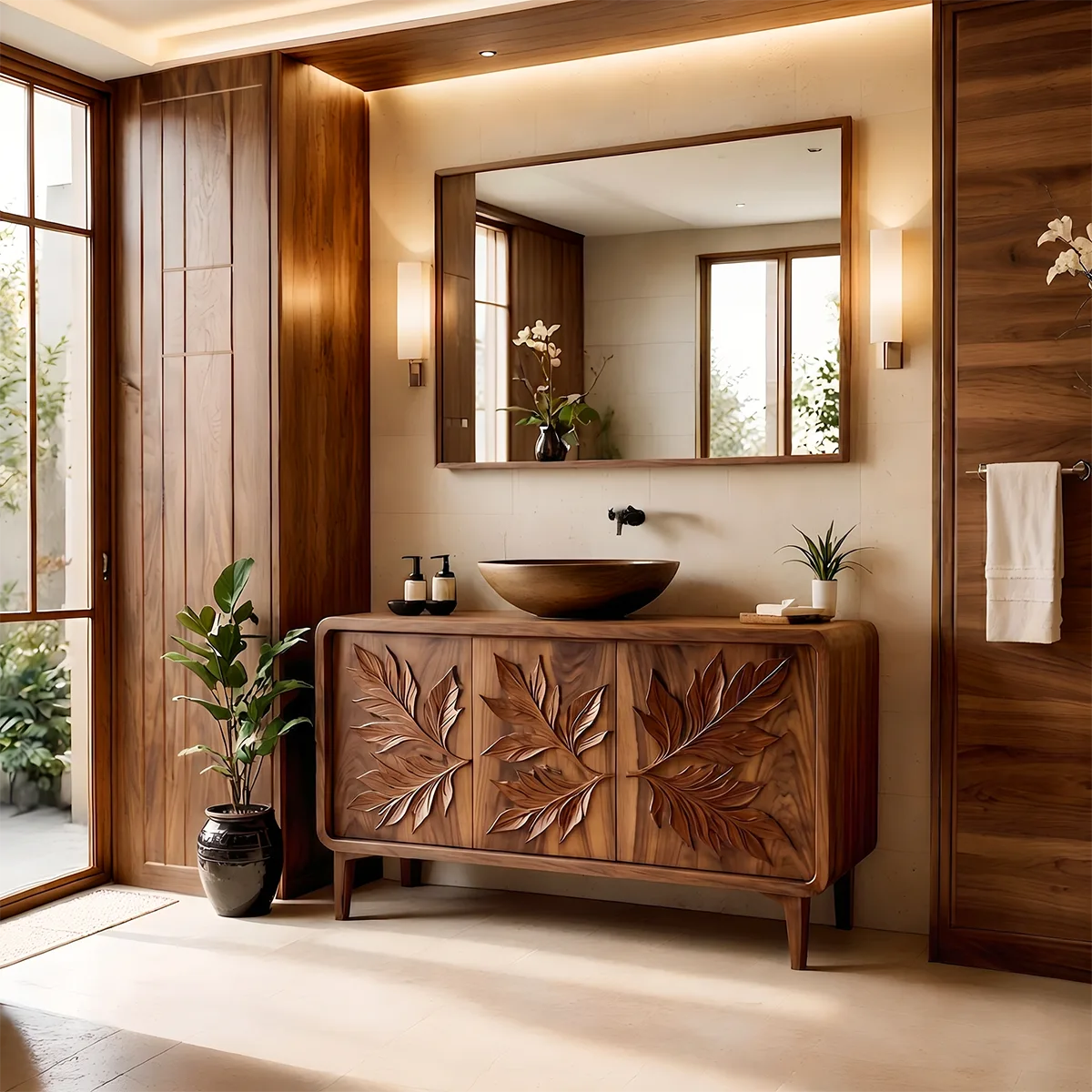 Botanical Leaf Bathroom Vanity with Sculpted Nature-Inspired Front HG021-9147
