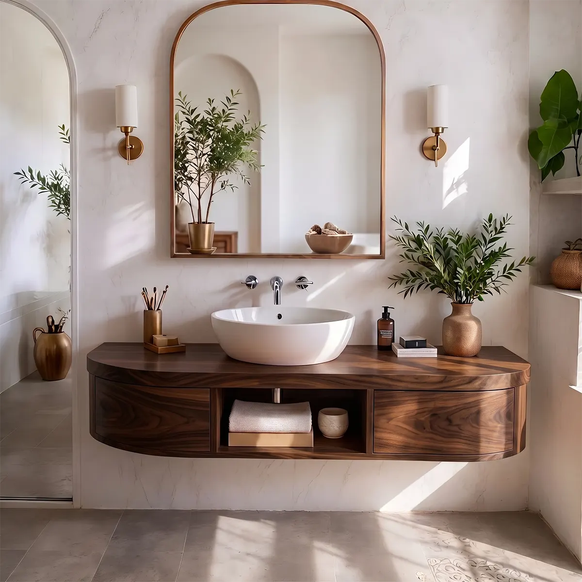 Curved Floating Bathroom Vanity | Wall Mounted Vanity with Storage TT006-4ZGF3NU