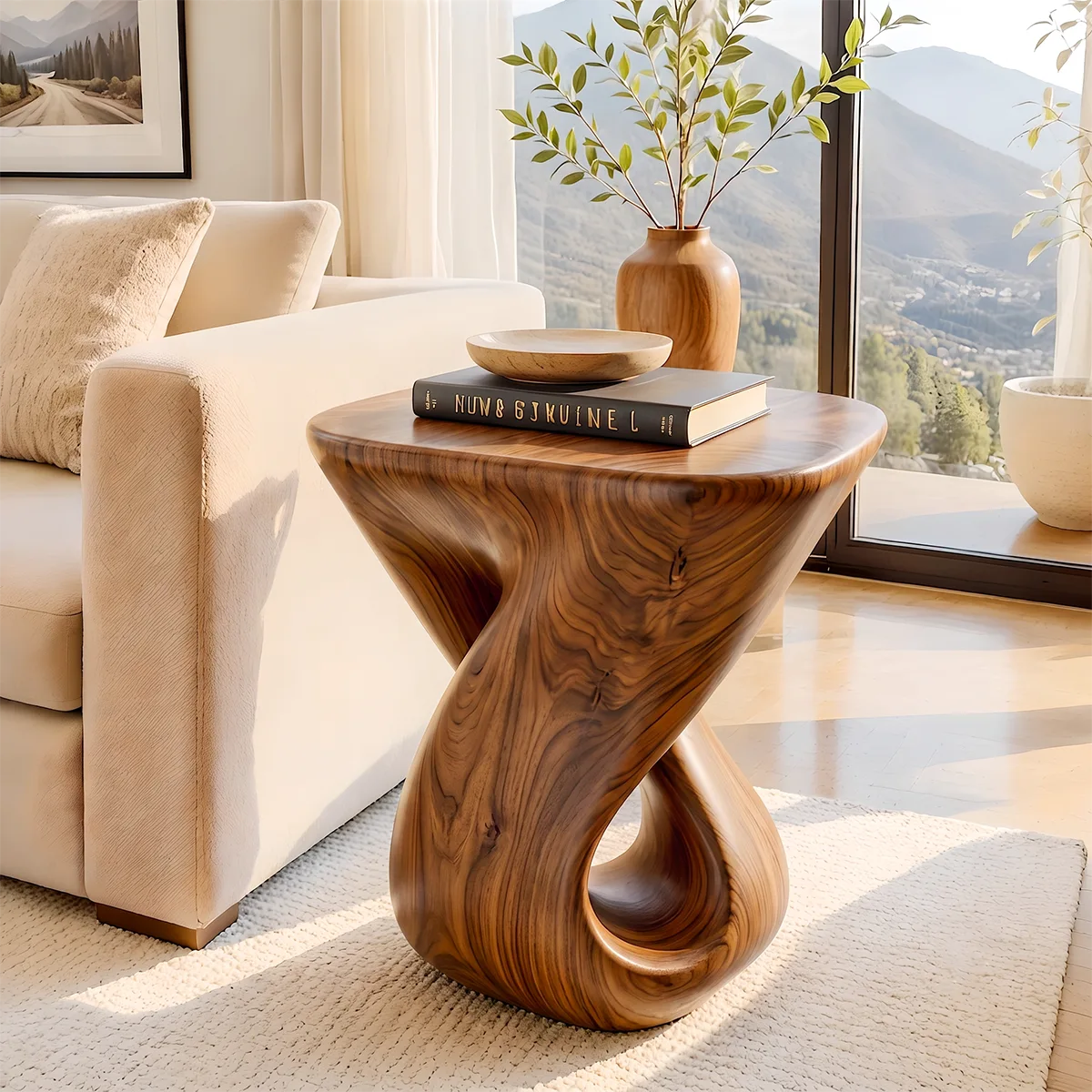Modern Rounded Square End Table | Twisted Sculptural Accent Side Table HG021-9463