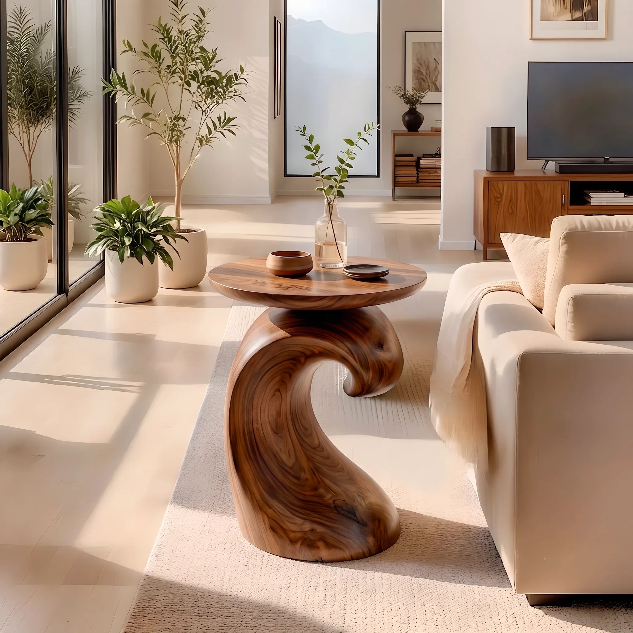 Modern Sculptural Round End Table | Organic Accent Side Table for Living Room & Bedroom HG021-4UYM9RB