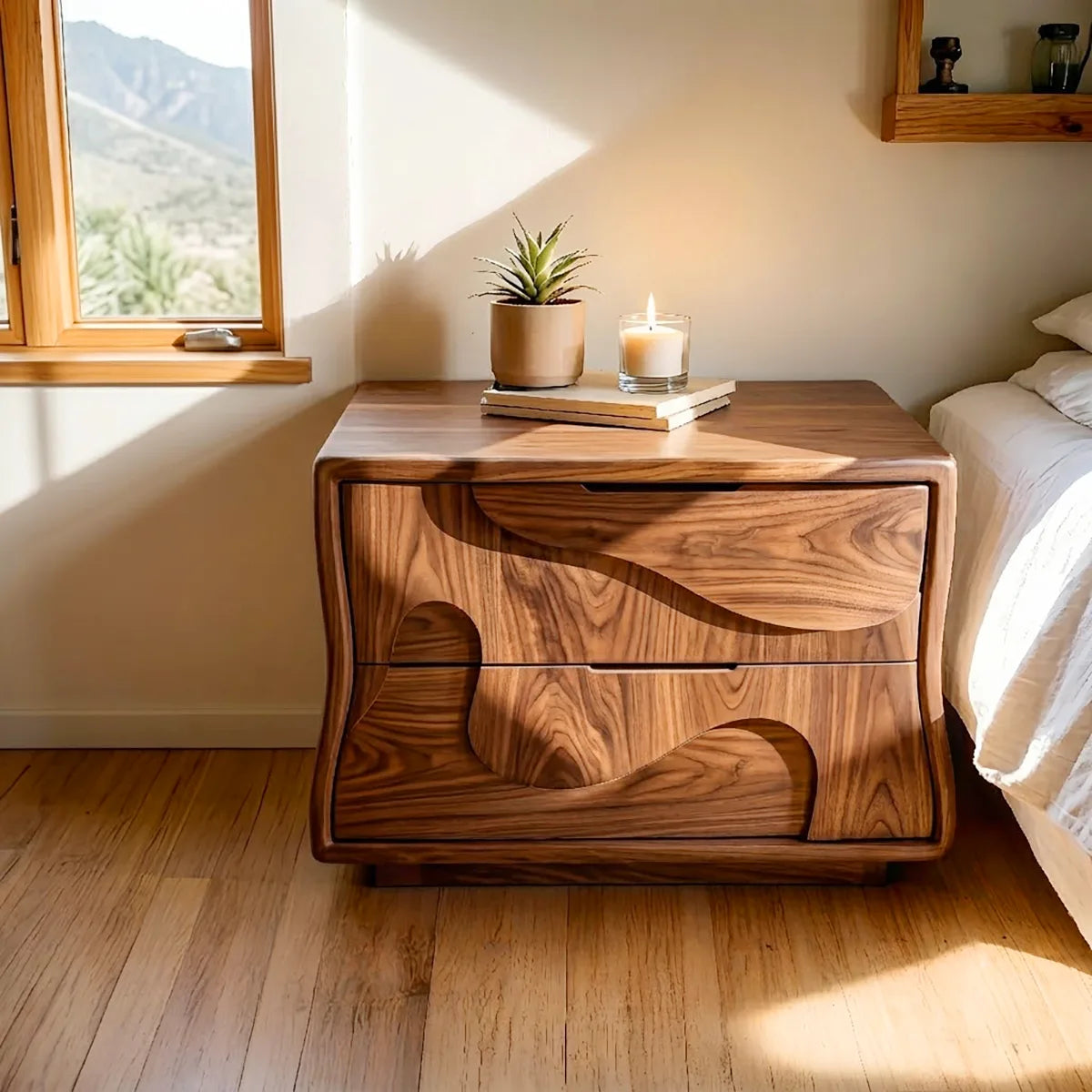 Artistic Solid Wood Nightstand with Two Drawers for Modern Bedrooms HG021-5195