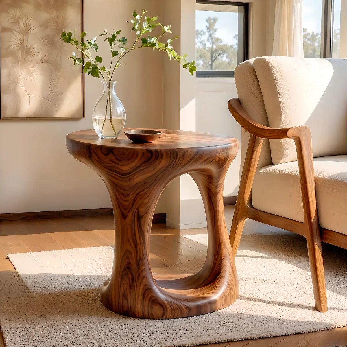 Modern Round End Table | Sculptural Open Pedestal Side Table HG021-5986