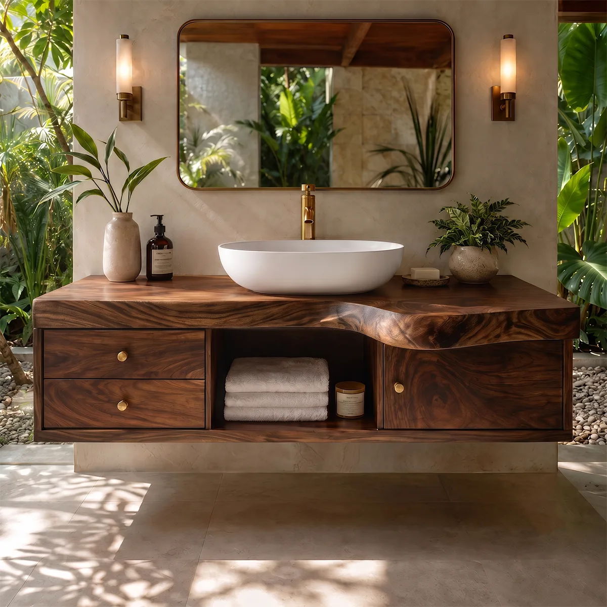 Floating Bathroom Vanity with Live Edge Top | Wall Mounted Wood Vanity TT006-6QPK8MZ