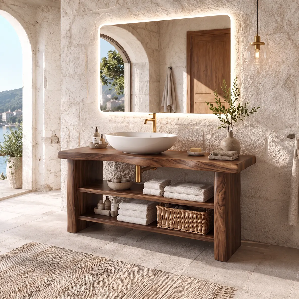 Freestanding Bathroom Vanity with Open Shelves | Modern Open Storage Vanity TT006-1IUI9XU