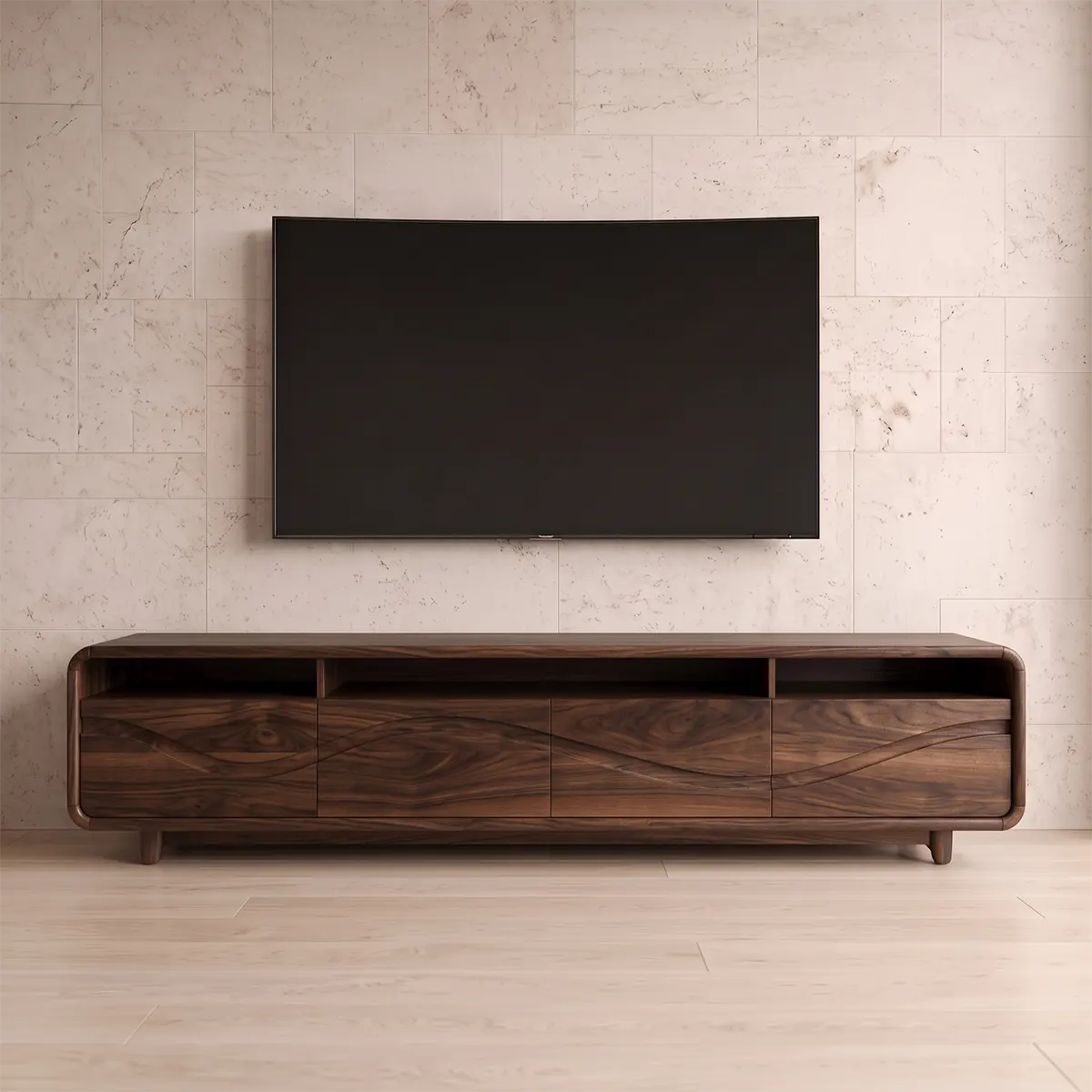 Modern TV Stand with 4 Enclosed Storage Compartments & 3 Open Media Shelves TT006-7AFI6IH