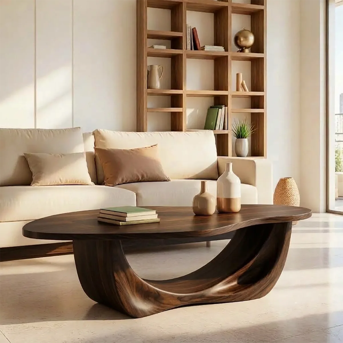 Sculptural Oval Coffee Table with Curved Loop Base | Organic Modern Living Room Center Table TT006-6OIS5KS