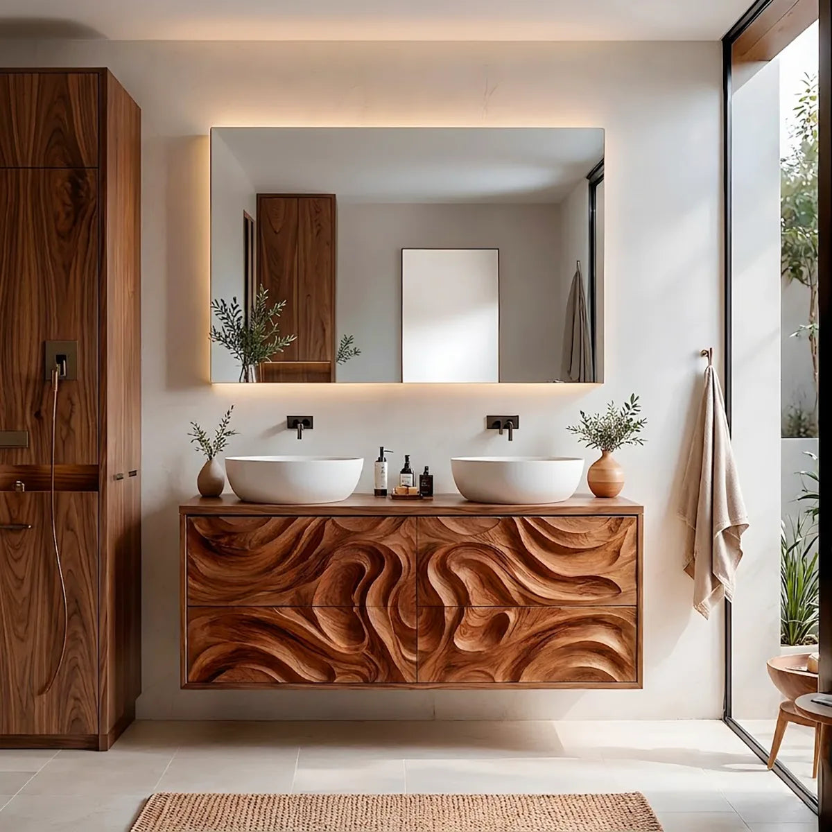 Double Sink Floating Bathroom Vanity | Sculptural Modern Bathroom Cabinet HG021-6631