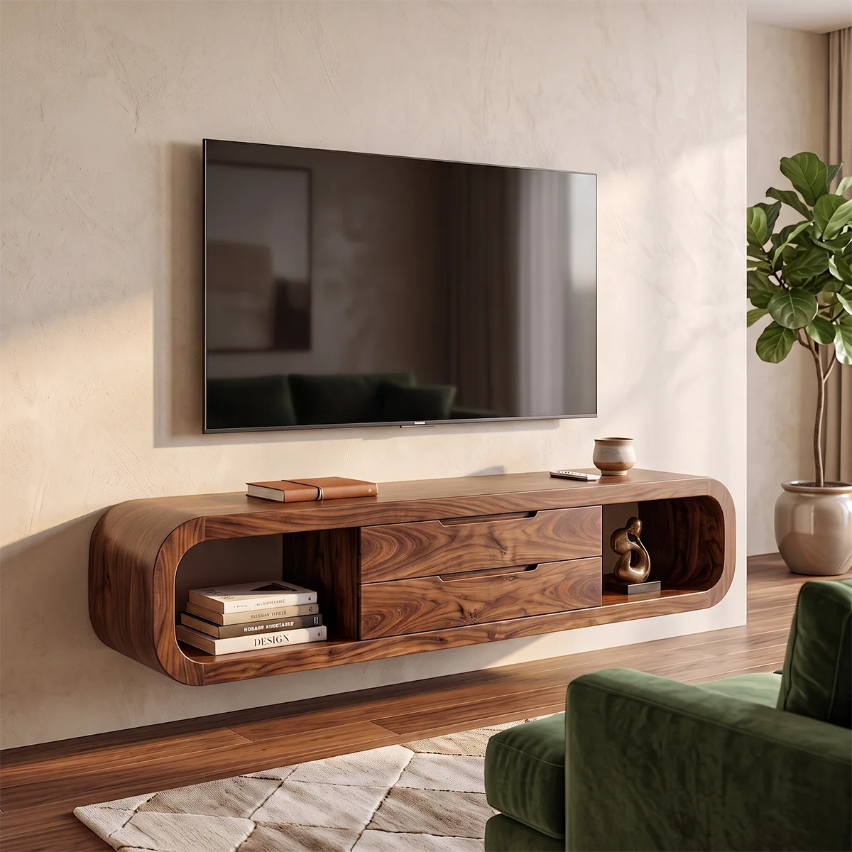 Modern Floating TV Stand | Wall Mounted Media Console with Drawers & Open Storage HG021-1OOU7ST