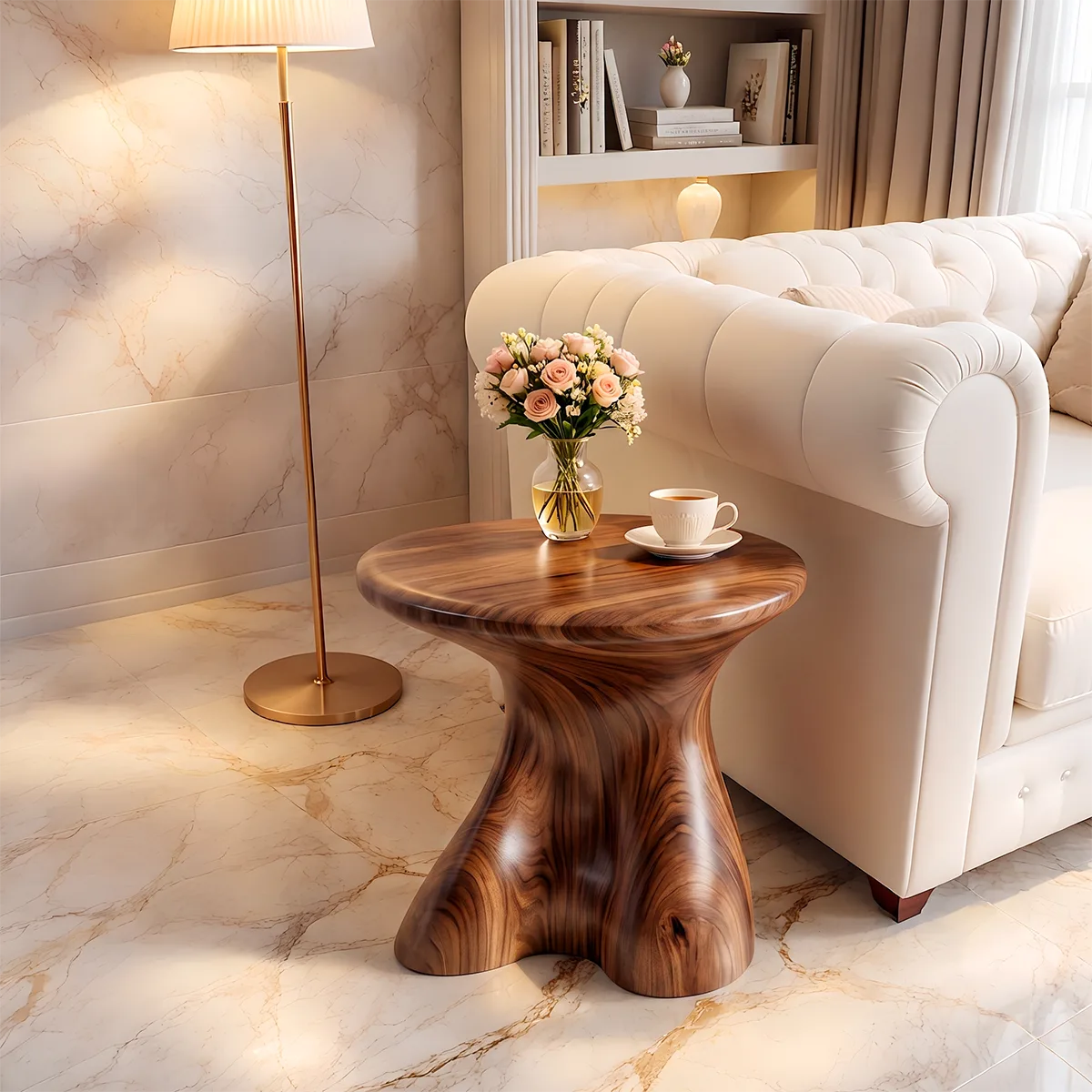Modern Round End Table | Sculptural Pedestal Accent Side Table HG021-6926