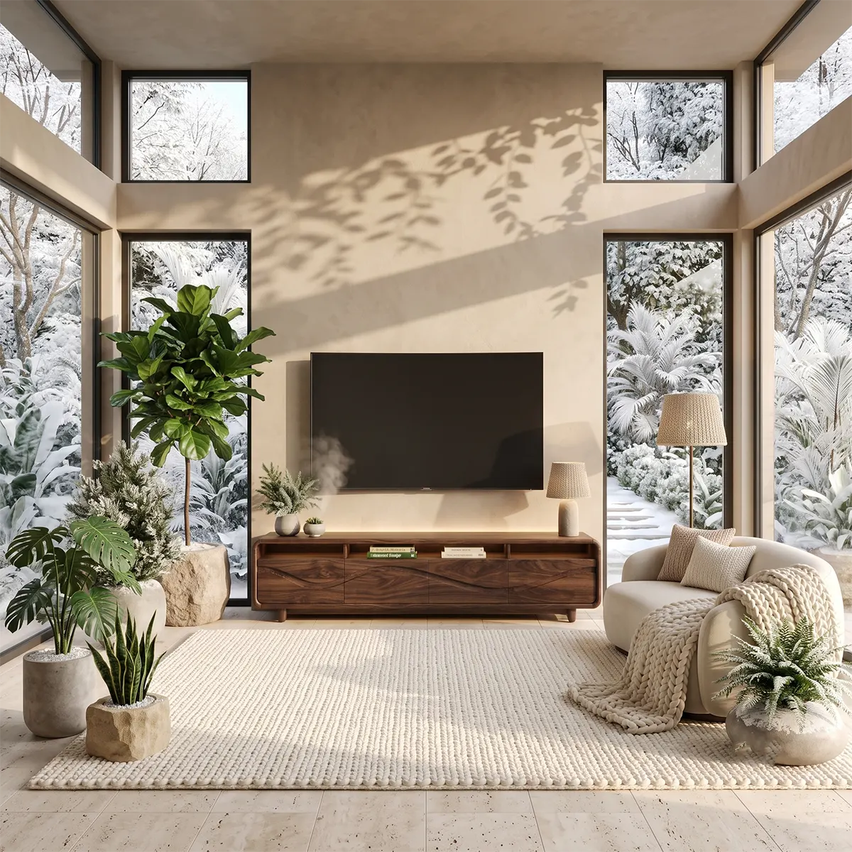 Modern TV Stand with 4 Enclosed Storage Compartments & 3 Open Media Shelves TT006-7AFI6IH
