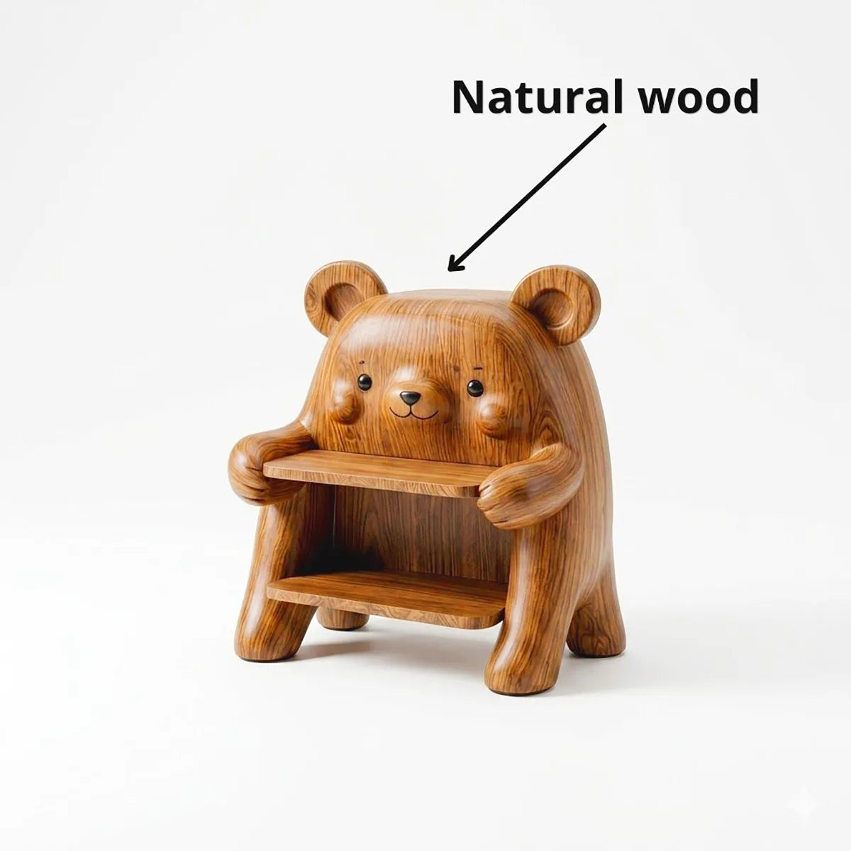 Whimsical Solid Wood Bear Side Table with Bookshelf for Kids’ Rooms & Cozy Homes HG021-4308