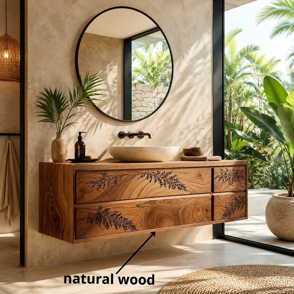 Floating Bathroom Vanity | Nature Inspired Wall Mounted Bathroom Cabinet HG021-6223