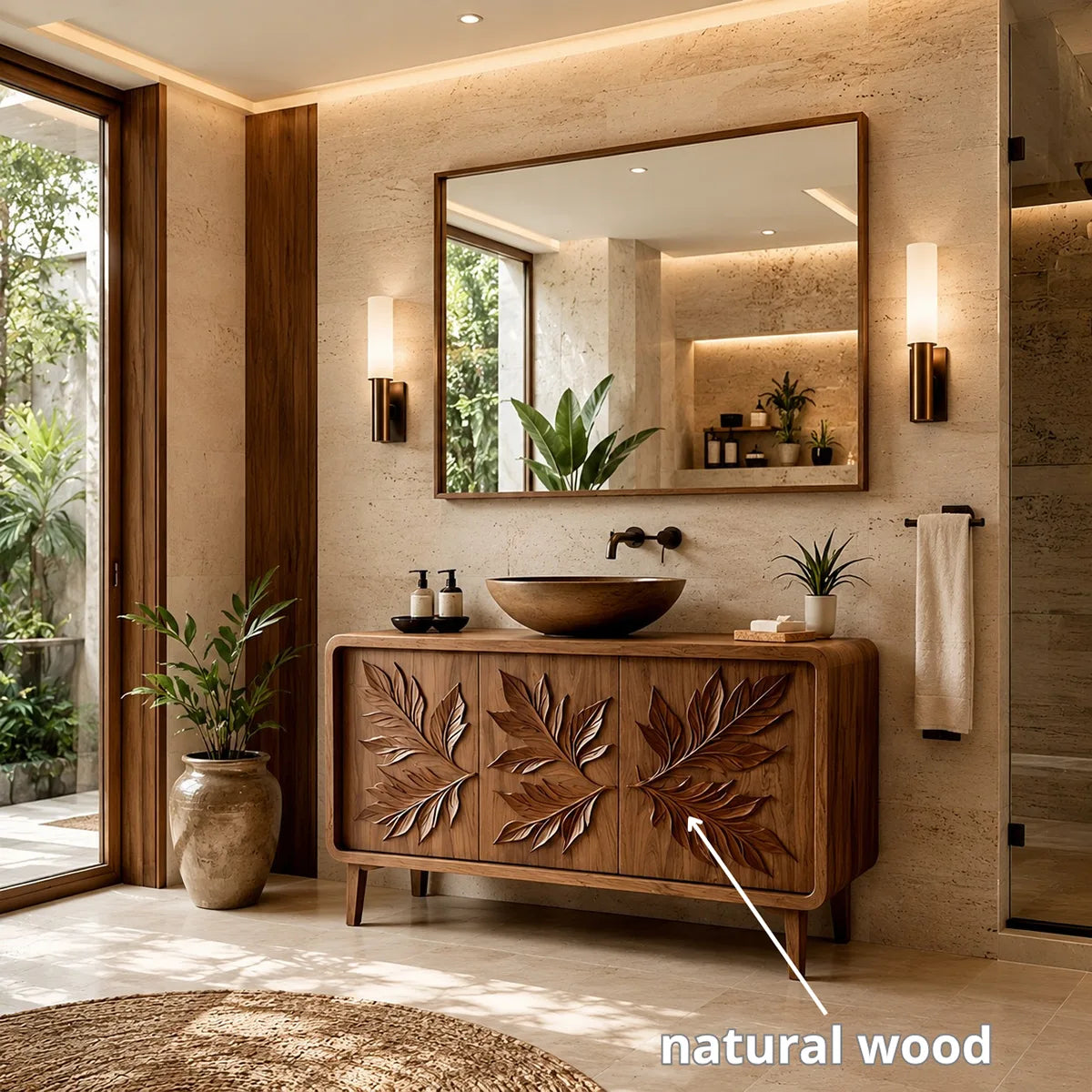 Botanical Leaf Bathroom Vanity with Sculpted Nature-Inspired Front HG021-9147
