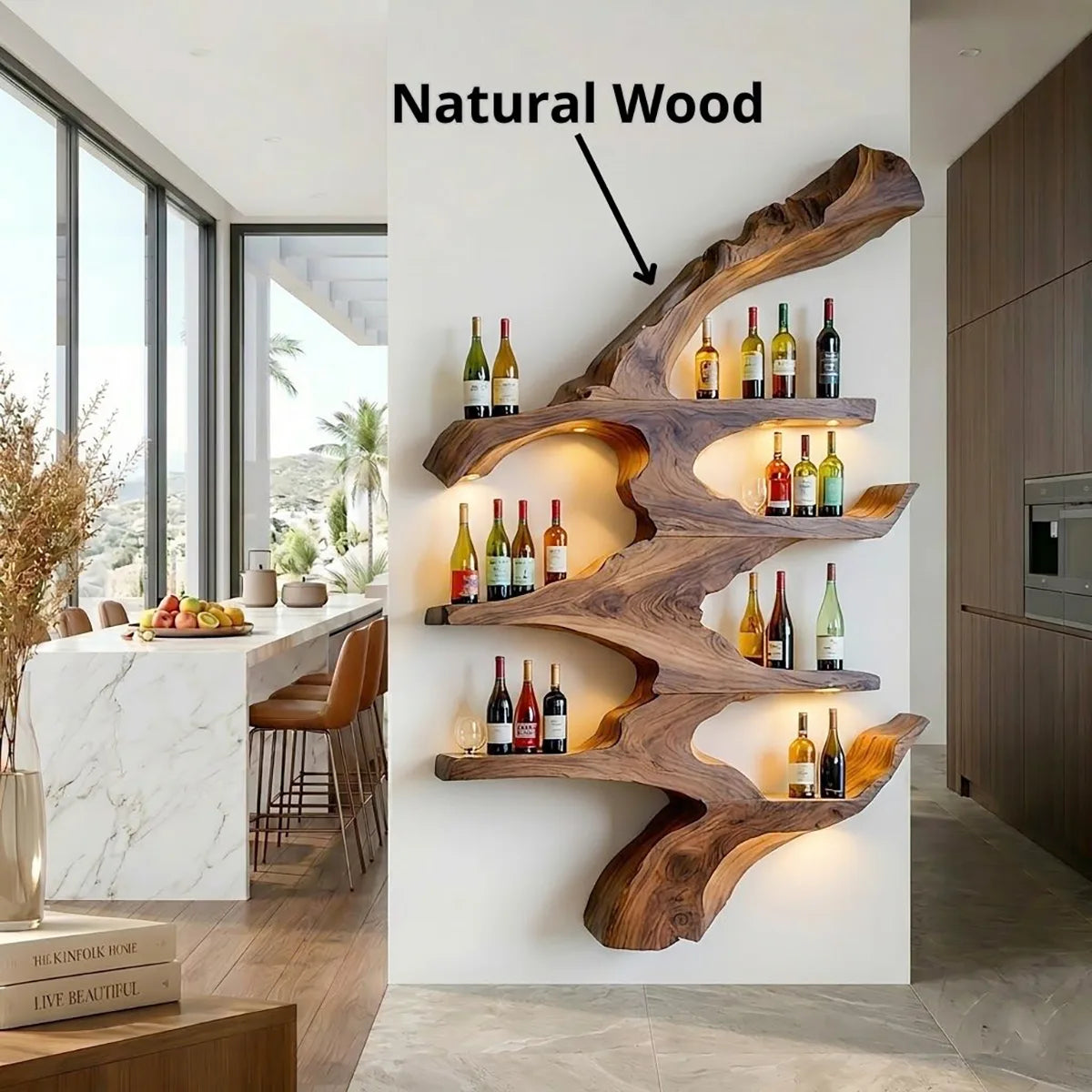 Sculptural Solid Wood Wall Wine Rack for Home Bars, Dining Rooms & Wine Lovers HG021-9667