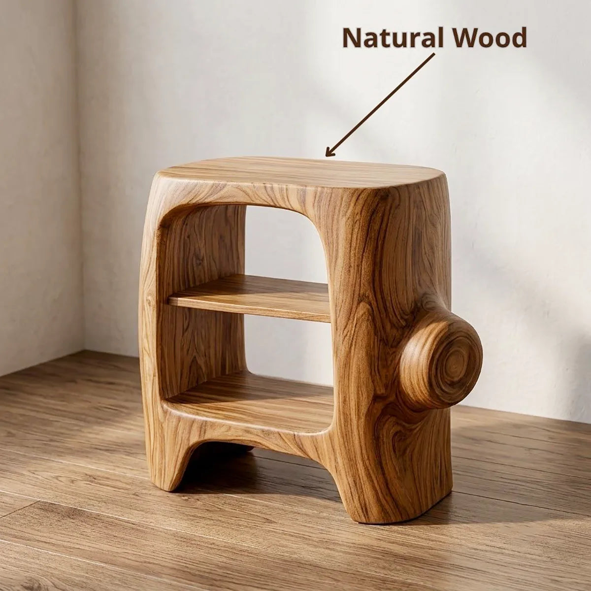 Sculptural Solid Wood Side Table for Cozy Living Rooms, Bedrooms & Minimalist Homes HG021-7055