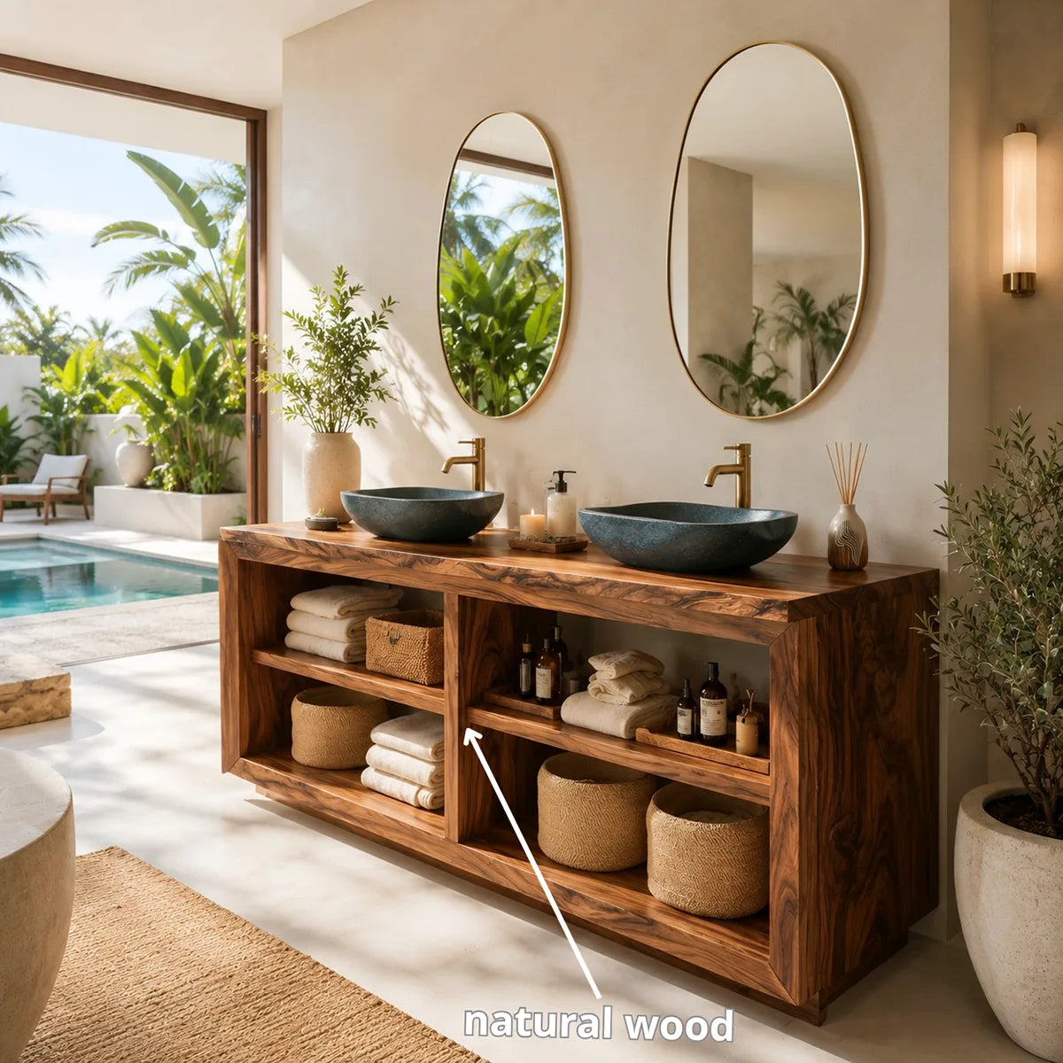 Modern Double Bathroom Vanity with Open Shelving and Spa-Inspired Storage HG021-2663