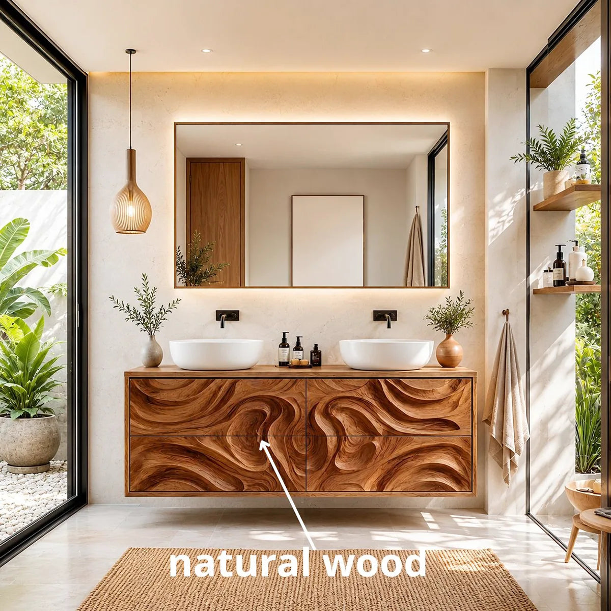 Double Sink Floating Bathroom Vanity | Sculptural Modern Bathroom Cabinet HG021-6631