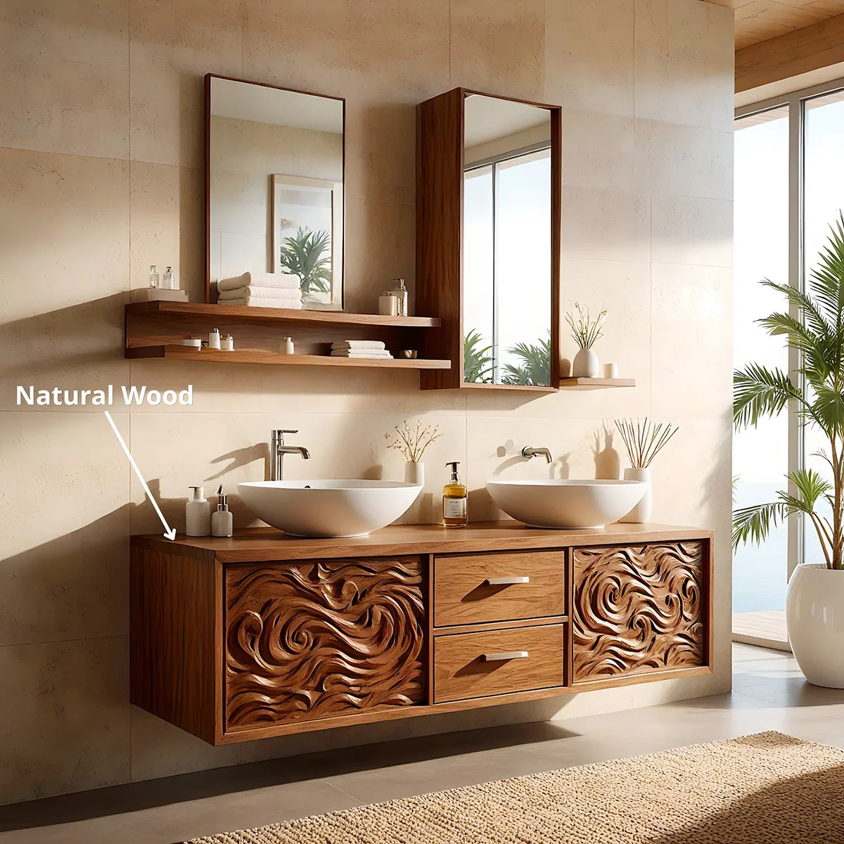 Double Sink Floating Bathroom Vanity | Luxury Carved Bathroom Cabinet HG021-2771