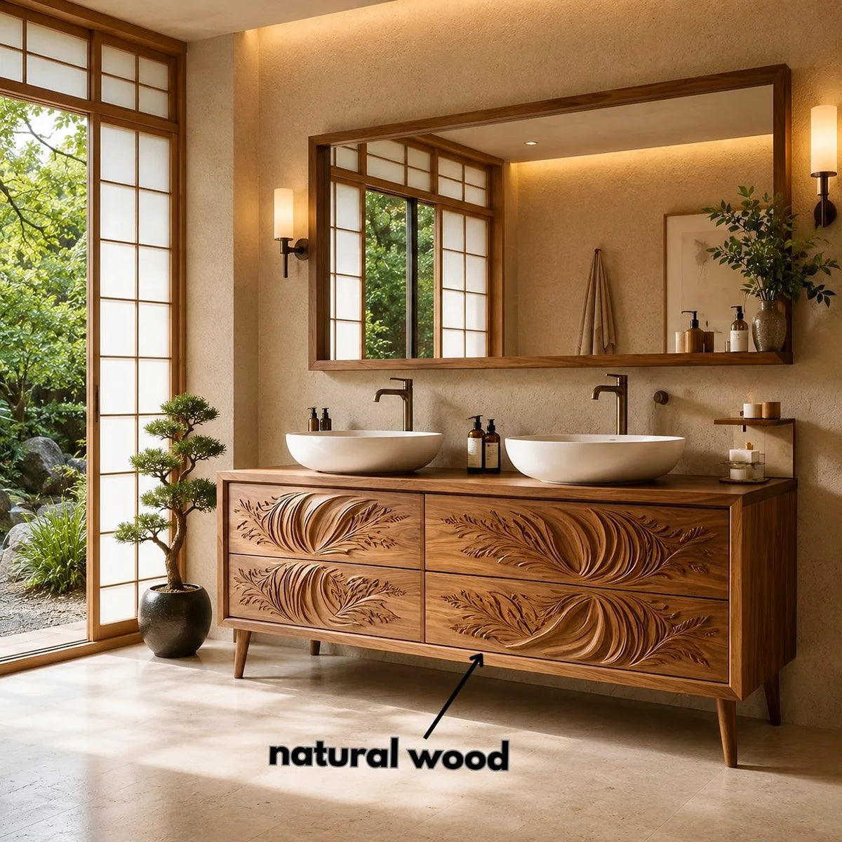 Floral Carved Double Vanity Cabinet for Modern Bathrooms HG021-1886