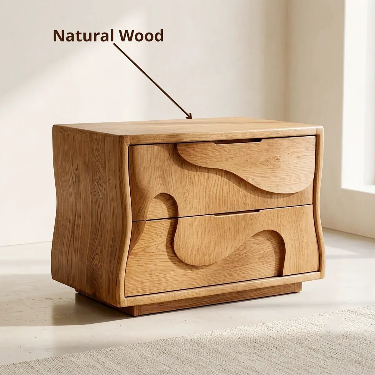 Artistic Solid Wood Nightstand with Two Drawers for Modern Bedrooms HG021-5195