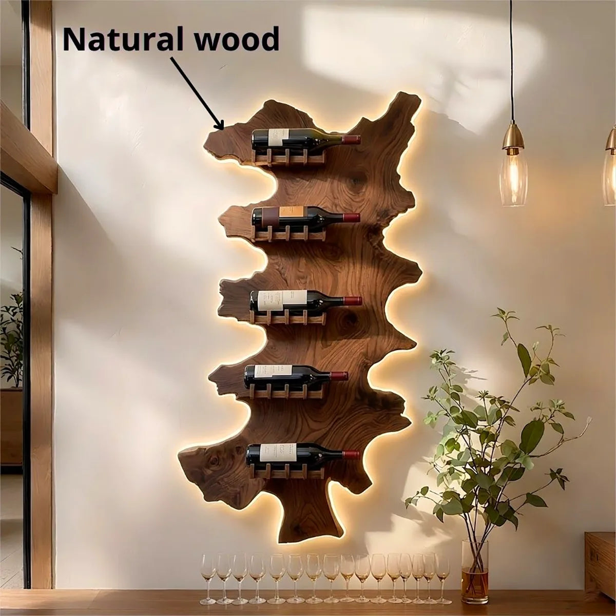 Vertical Live Edge Solid Wood Wine Rack for Home Bars & Wine Lovers HG021-7771