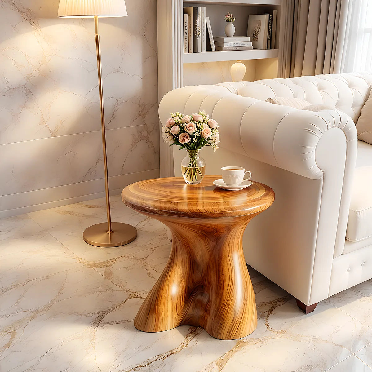 Modern Round End Table | Sculptural Pedestal Accent Side Table HG021-6926