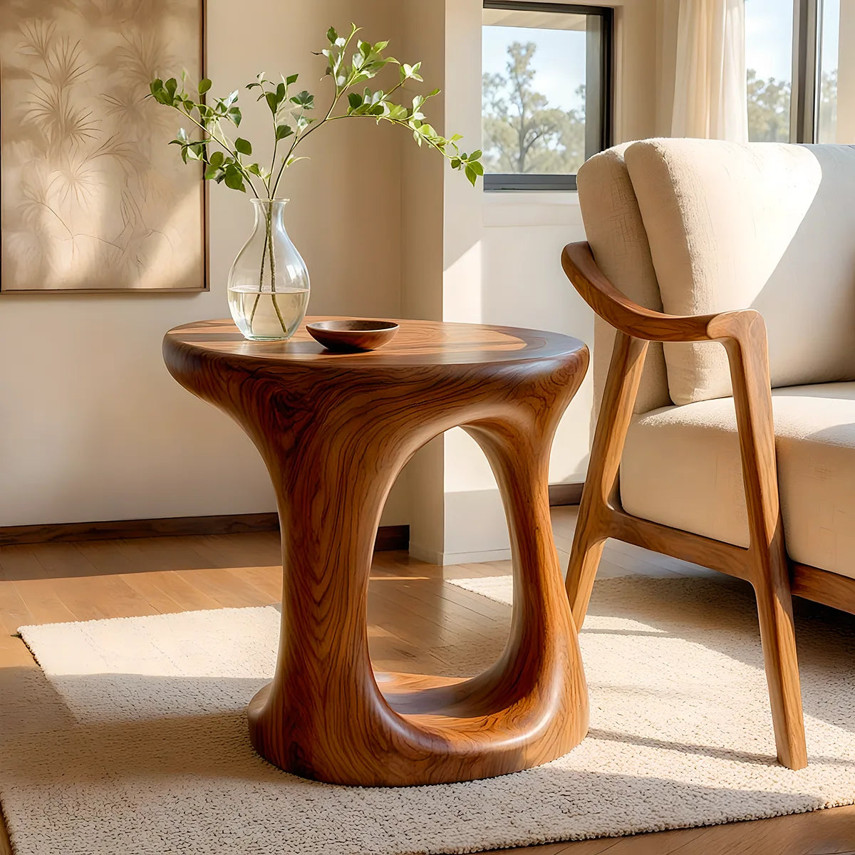 Modern Round End Table | Sculptural Open Pedestal Side Table HG021-5986
