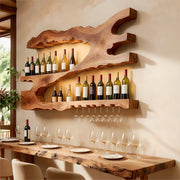 Live Edge Solid Wood Wall Wine Rack for Home Bars & Wine Lovers HG021-4091