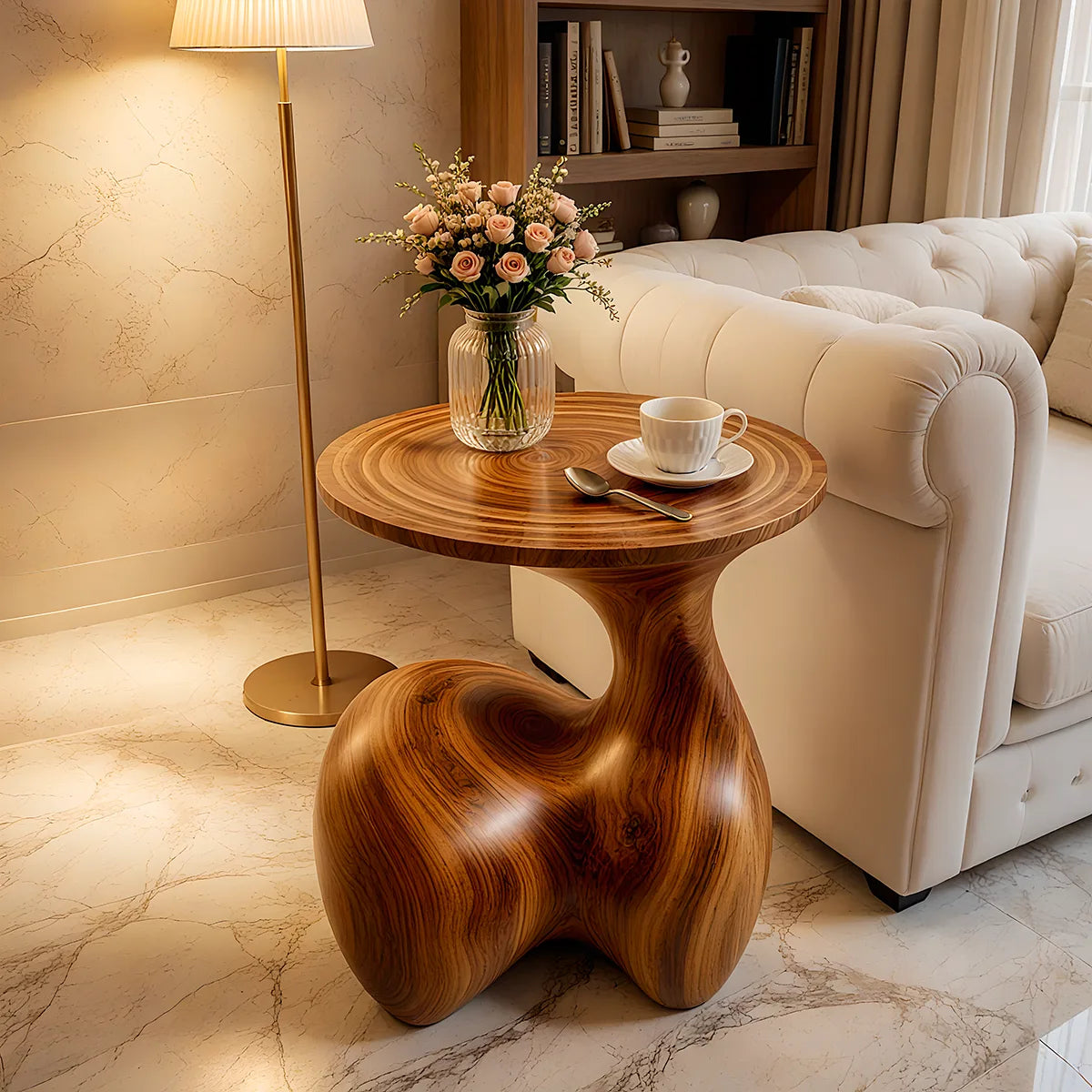 Modern Round End Table | Organic Sculptural Pedestal Side Table HG021-6020