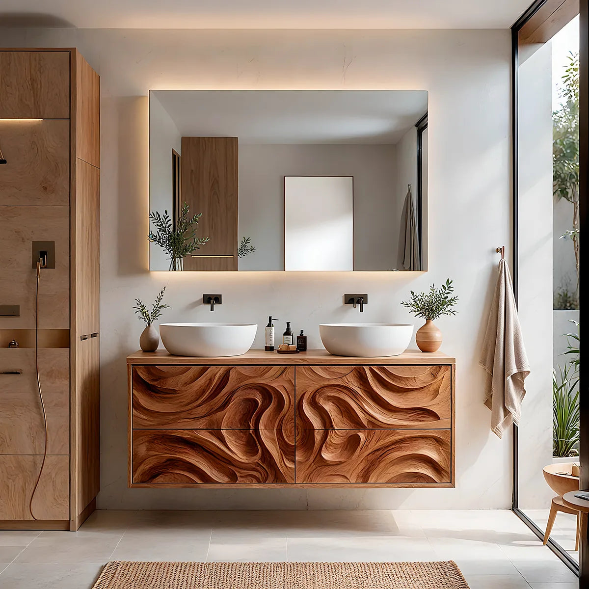 Double Sink Floating Bathroom Vanity | Sculptural Modern Bathroom Cabinet HG021-6631