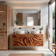 Double Sink Floating Bathroom Vanity | Sculptural Modern Bathroom Cabinet HG021-6631