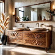 Floral Carved Double Vanity Cabinet for Modern Bathrooms HG021-1886