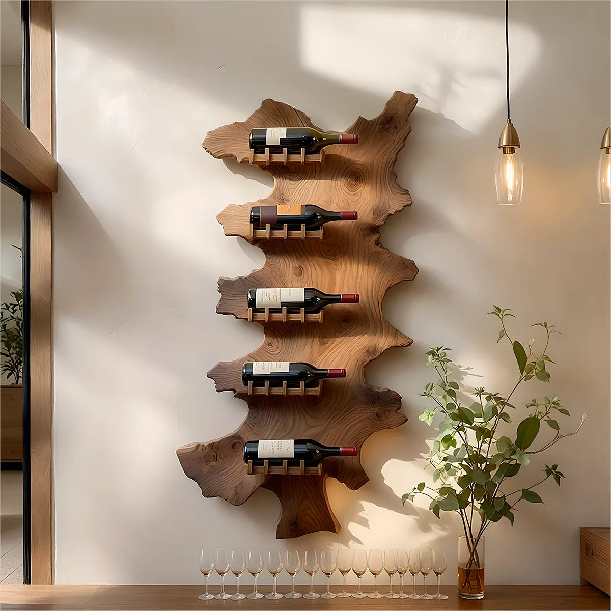 Vertical Live Edge Solid Wood Wine Rack for Home Bars & Wine Lovers HG021-7771