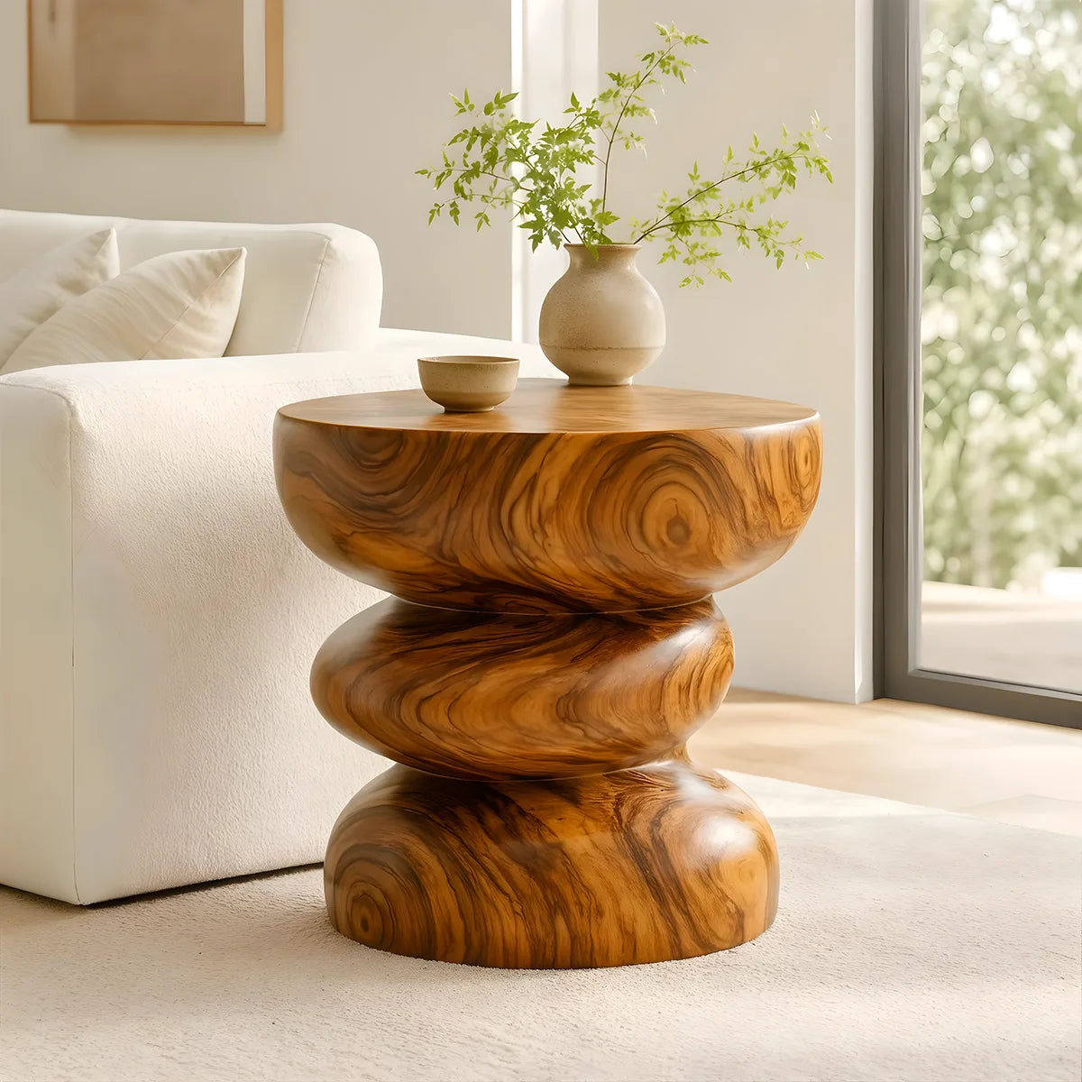 Modern Round End Table | Sculptural Stacked Pedestal Accent Table HG021-3666