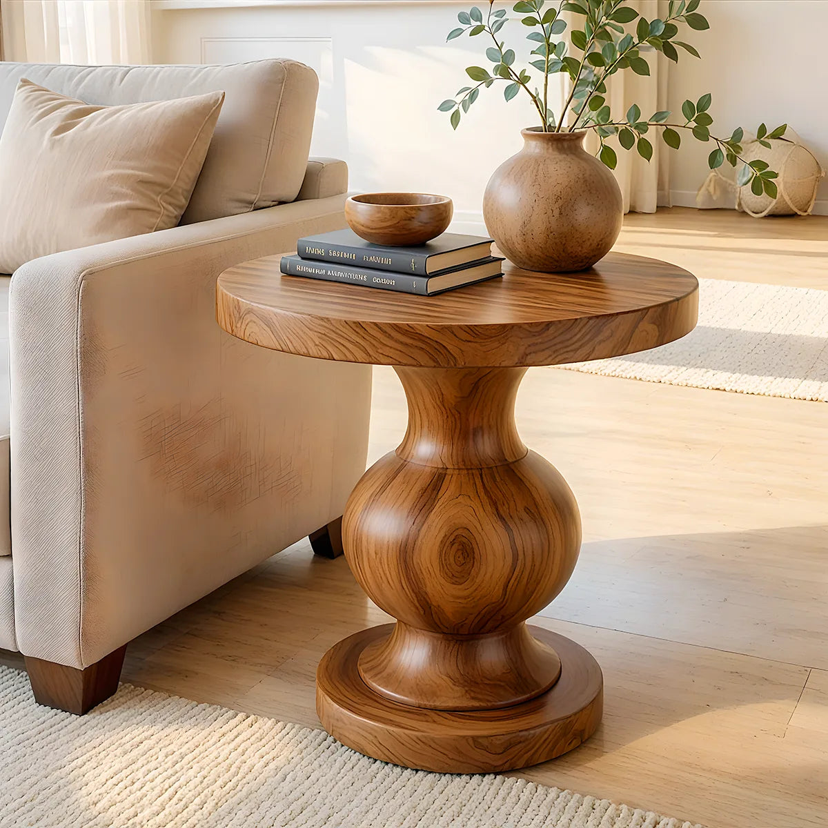 Modern Round End Table | Sculptural Pedestal Side Table for Living Room HG021-7642